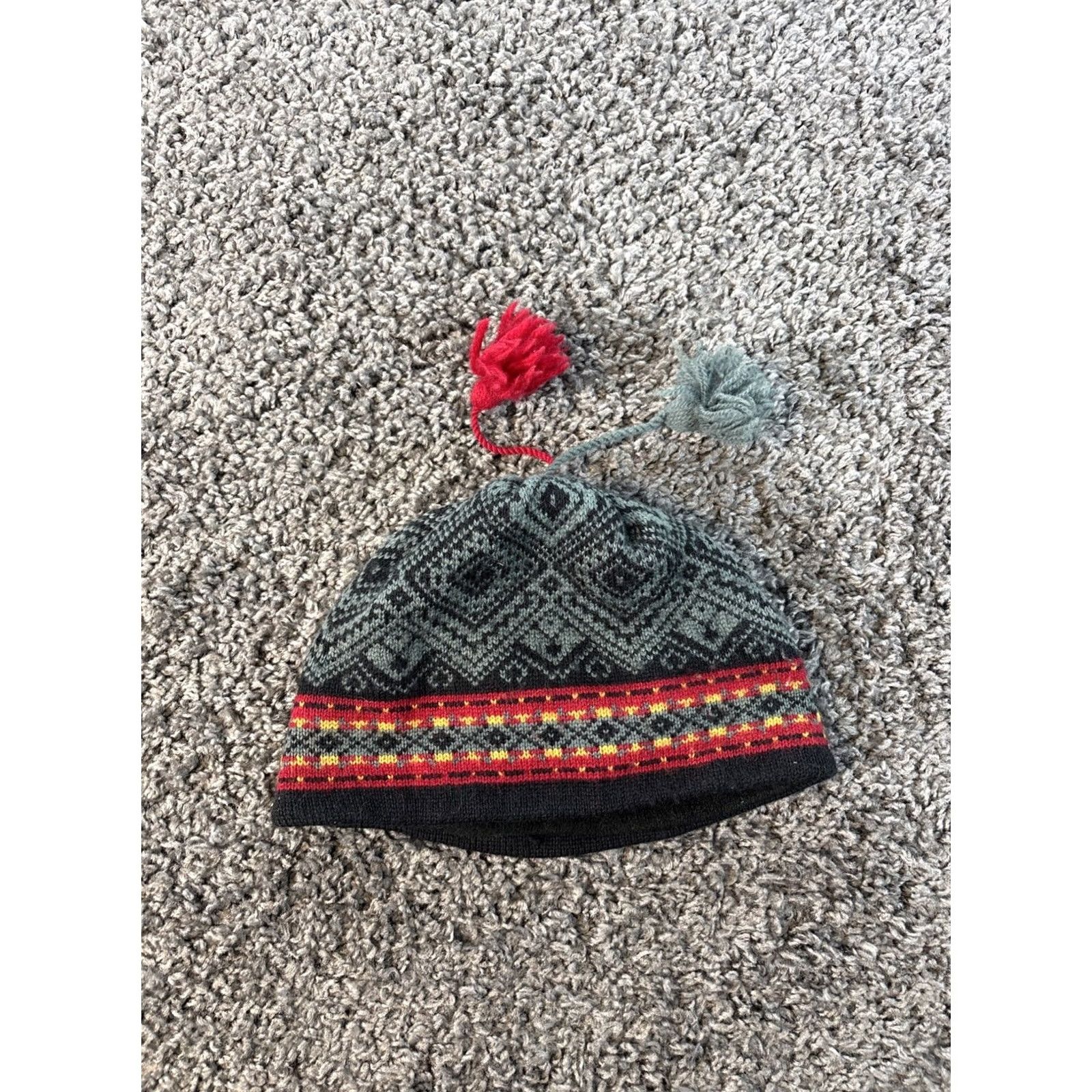 Vintage L.L. Bean Beanie Hat Wool Fleece Lined Tassel Fair Isle Nordic Winter Ski Women One Size Gray Size ONE SIZE - 3 Thumbnail