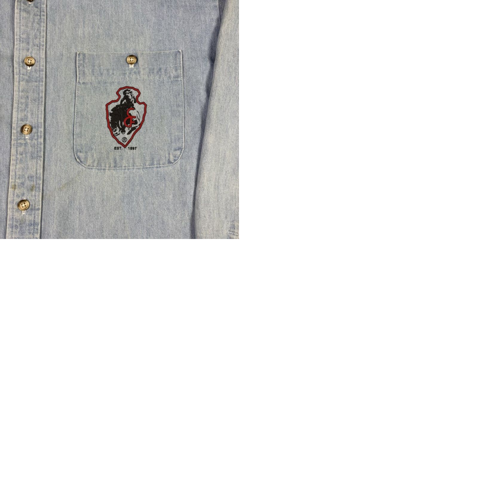 Denime VINTAGE Real American Actionwear Denim Shirt 1994 Cowboy BullRiding Rodeo XL Blue Denim Men’s Shirt Size US M / EU 48-50 / 2 - 9 Thumbnail