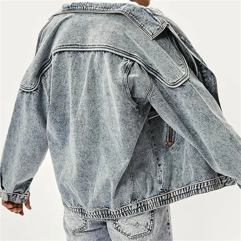 Vintage Denim Jacket Outwear Washed Patchwork Size US XL / EU 56 / 4 - 4 Thumbnail
