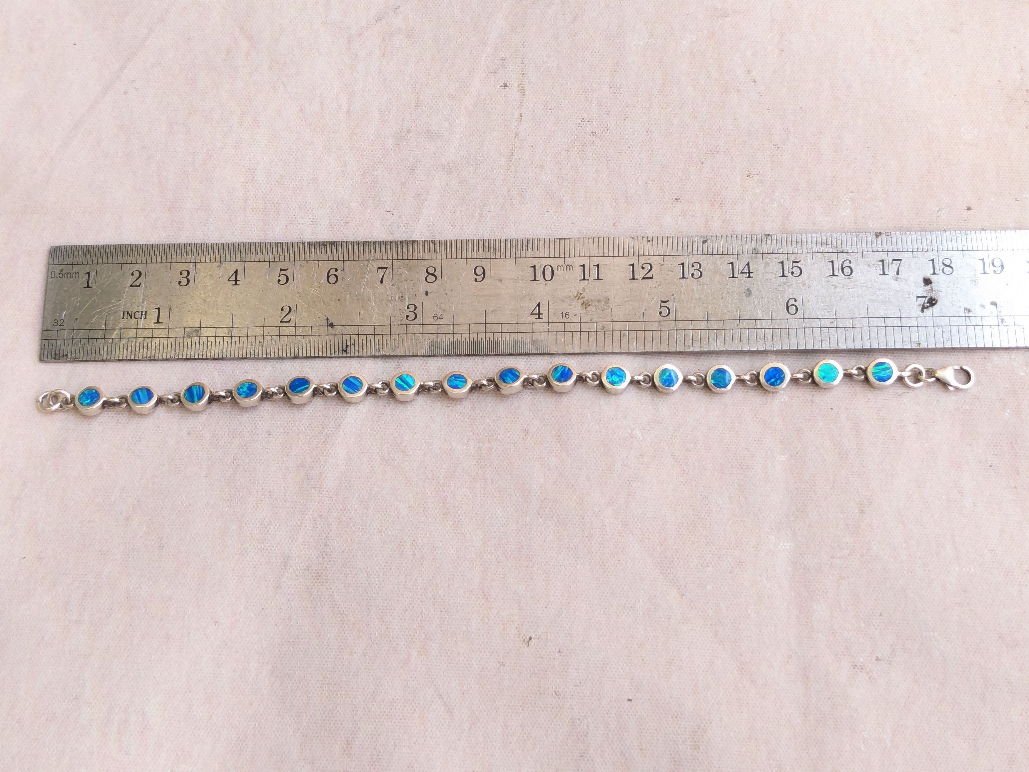 Sterling Silver Sterling Silver Tennis Bracelet Blue Fire Opal 7" Size ONE SIZE - 16 Thumbnail