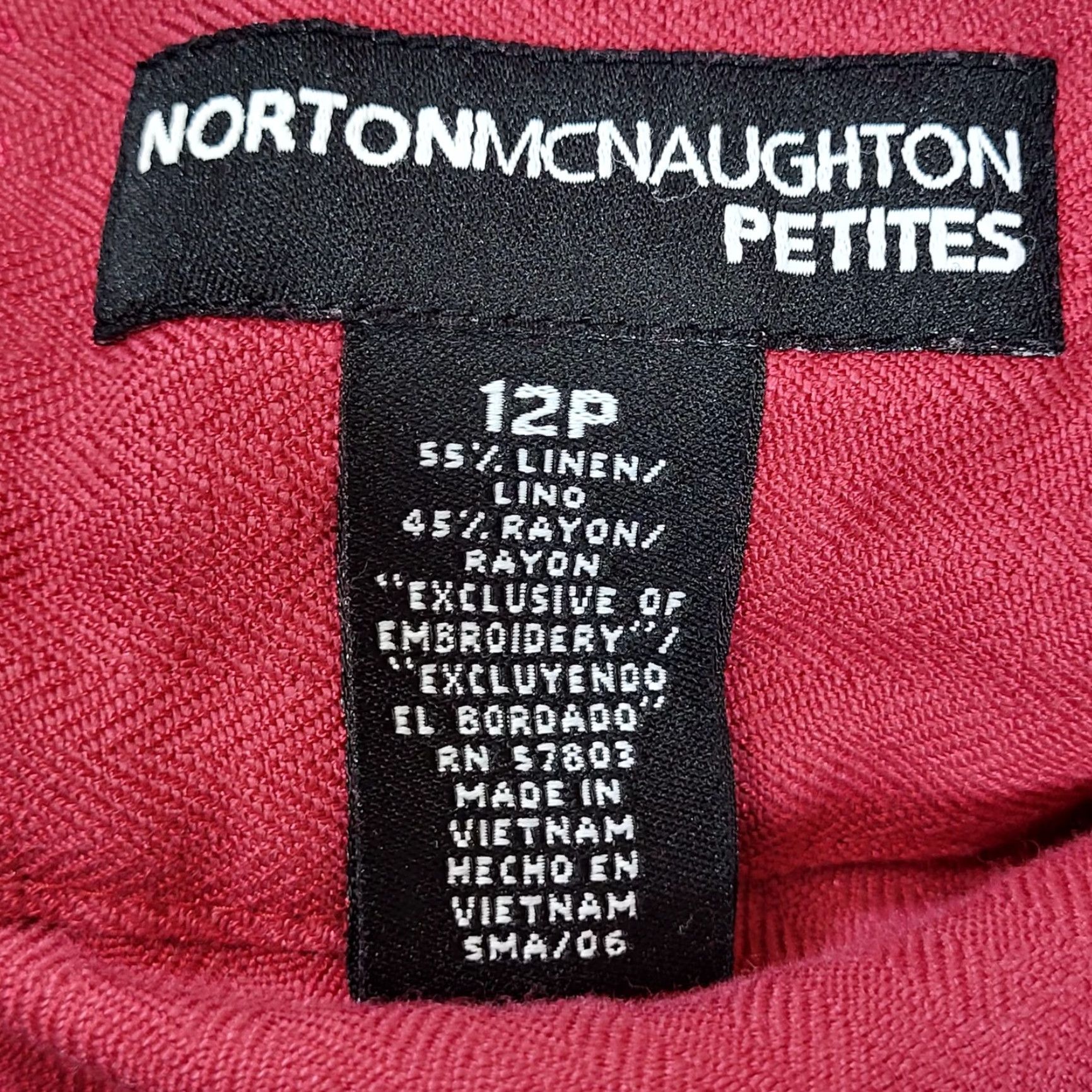 Vintage Norton McNaughton Skirt Petites Womens Embroidered Midi Linen Blend Red 12P Knee Length A-Line Womens Size 34" / US 12 / IT 48 - 4 Thumbnail