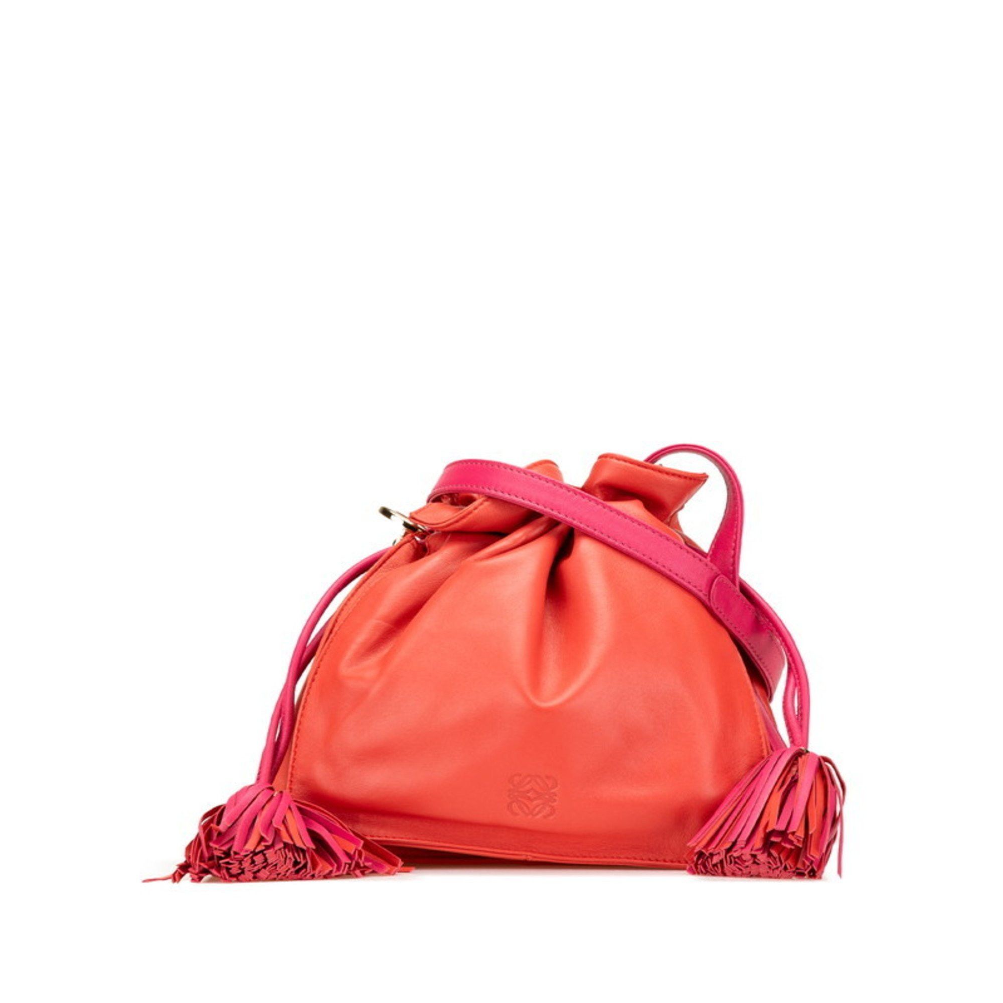 Loewe Anagram Flamenco 22 Shoulder Bag Red Pink Leather Women's