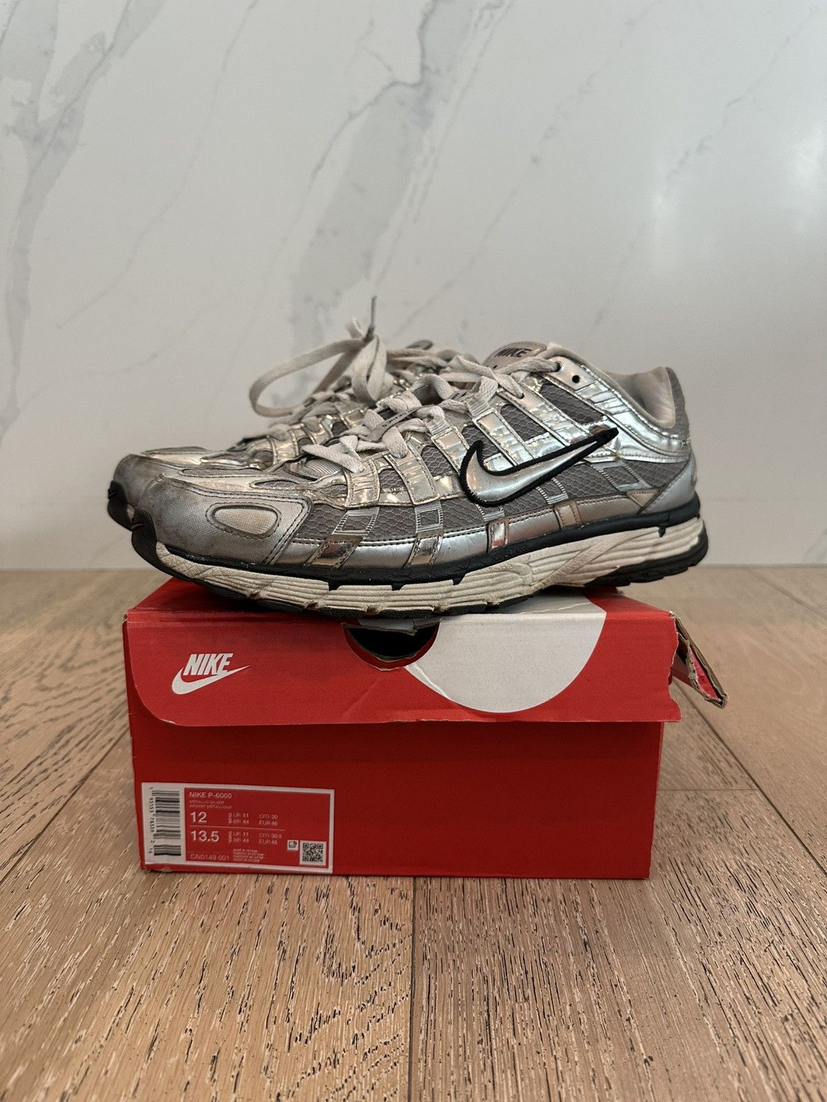 Nike Nike P-6000 Metallic Silver Size US 12 / EU 45 - 1 Thumbnail
