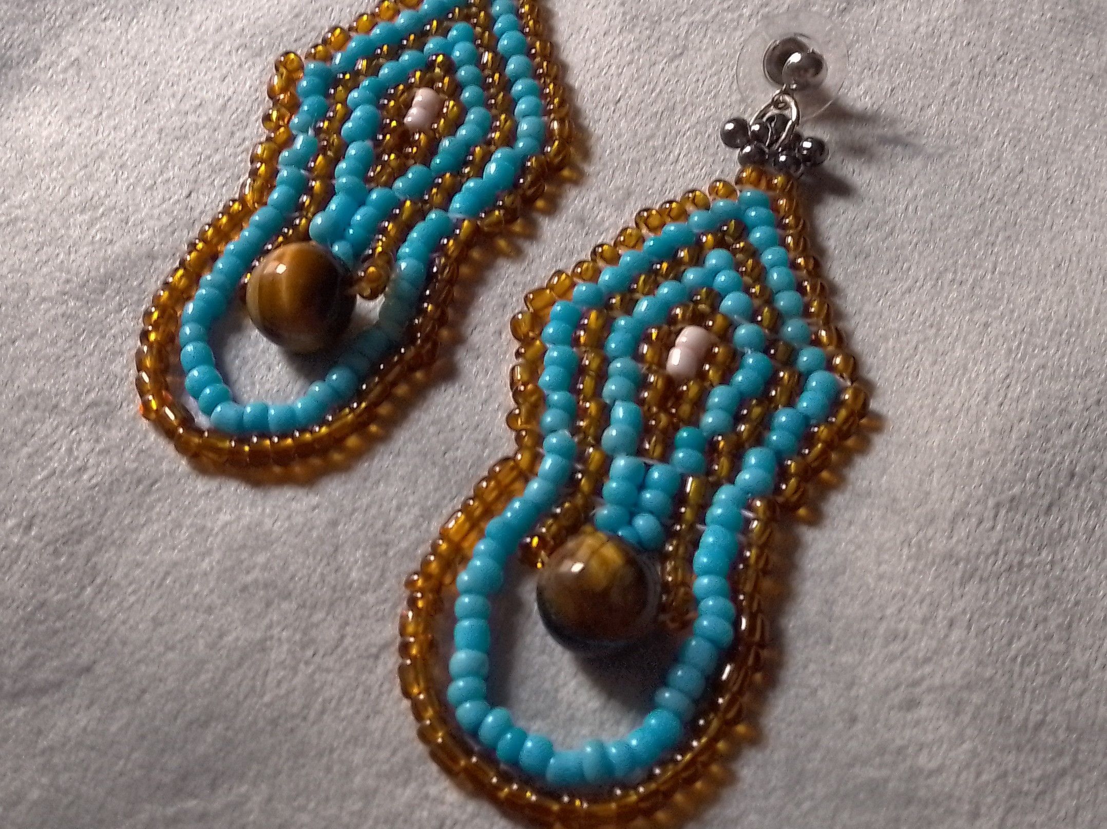 Handmade Earrings Eye of Tiger Gemstones Ethnic Native Americans Size ONE SIZE - 2 Thumbnail