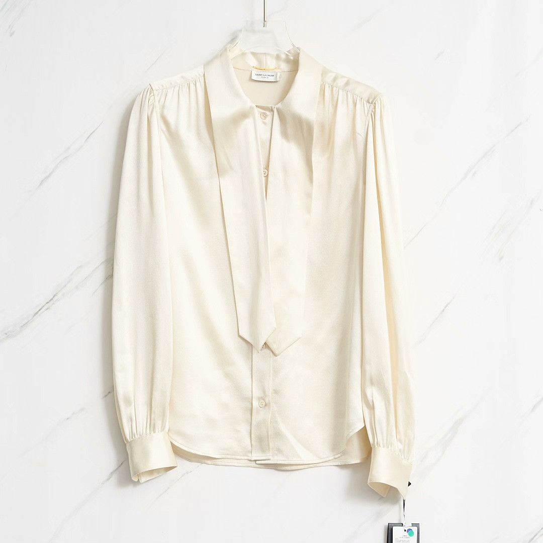Saint Laurent Paris Saint Laurent Women's Satin Ribbon Top Size S / US 4 / IT 40 - 1 Thumbnail