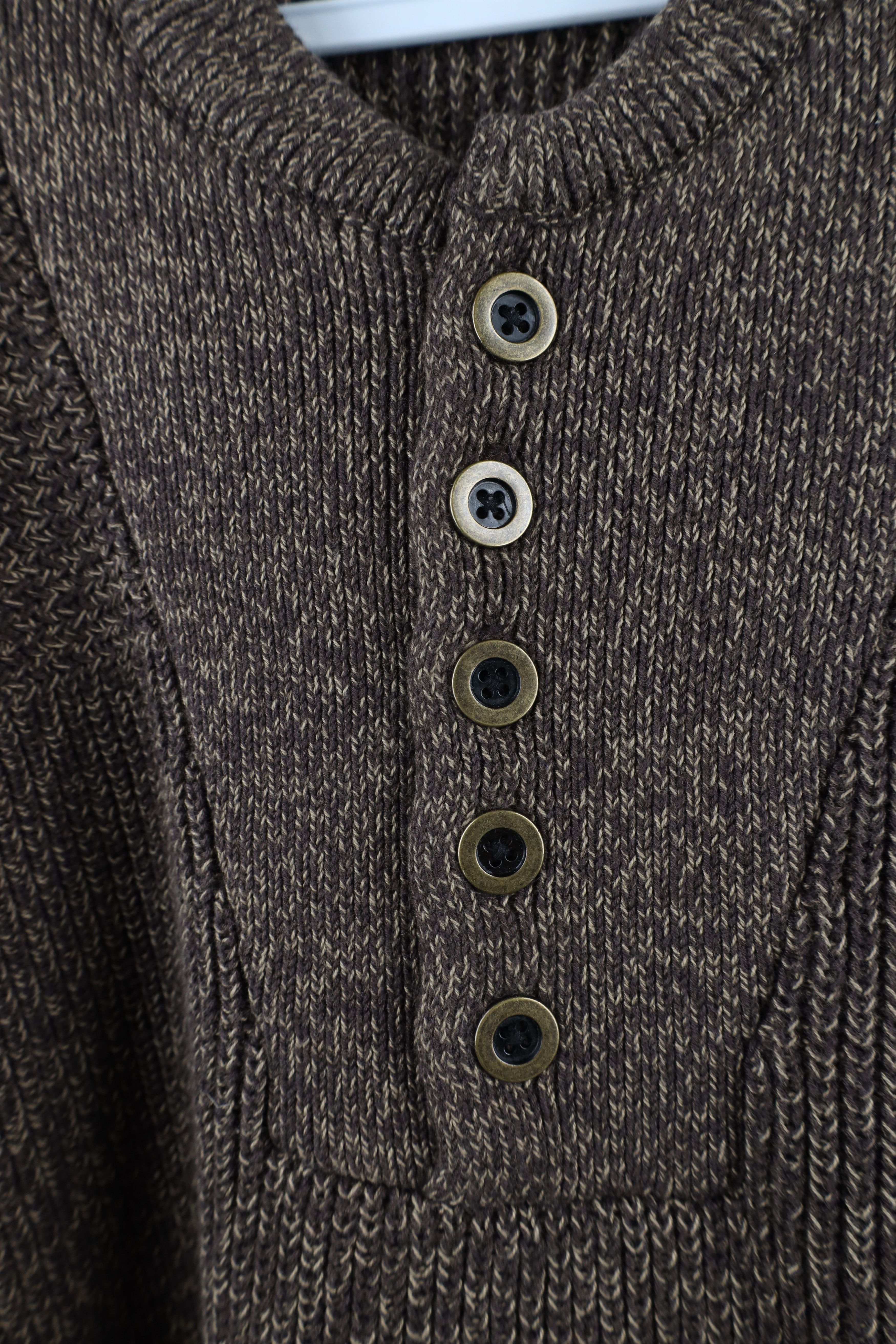 Vintage Vintage 90s Streetwear Ribbed Knit Henley Sweater Brown Size US L / EU 52-54 / 3 - 4 Thumbnail