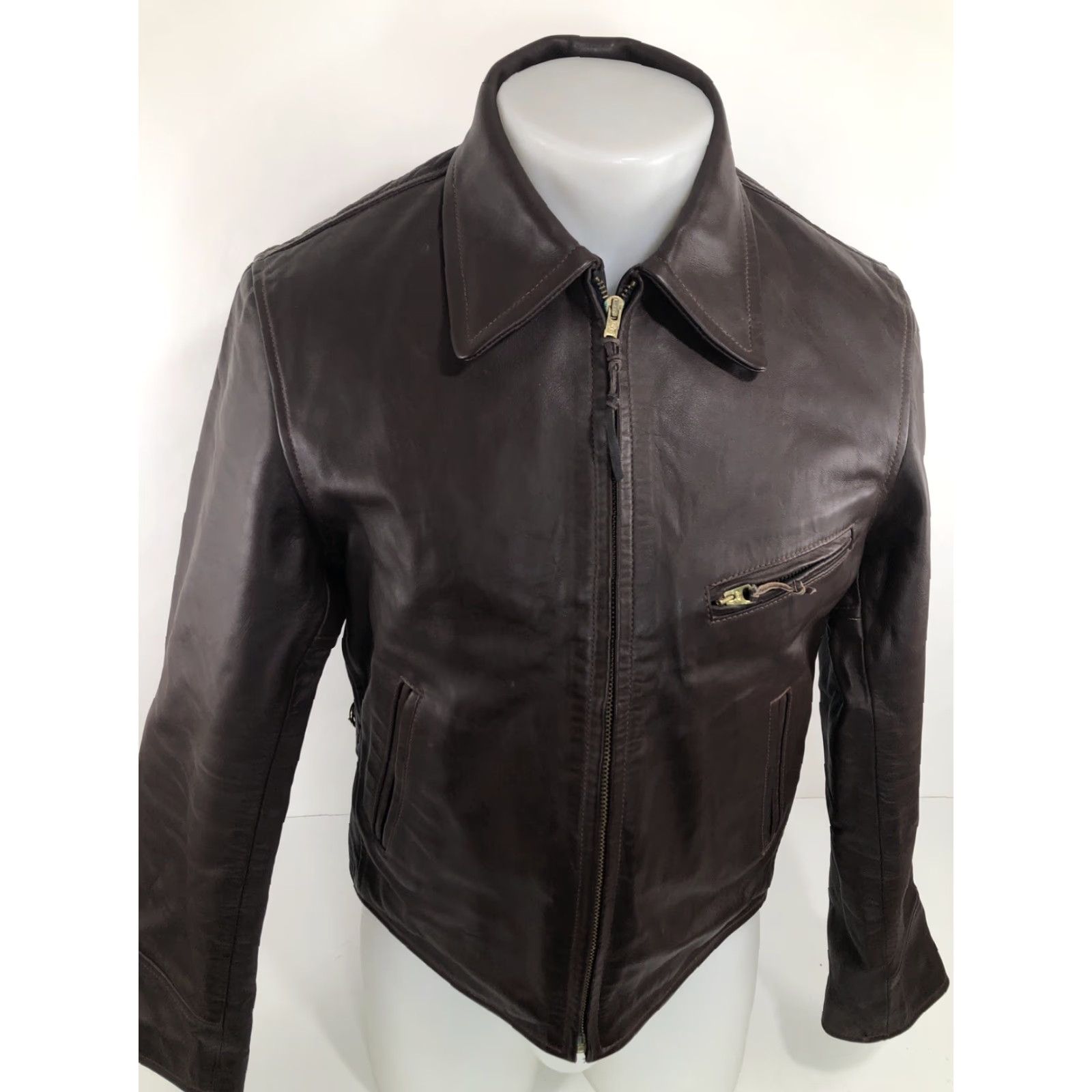 Vintage LOST WORLDS Bomber Jacket Mens 40 Leather Horsehide Brown Size US XXS / EU 40 - 3 Thumbnail