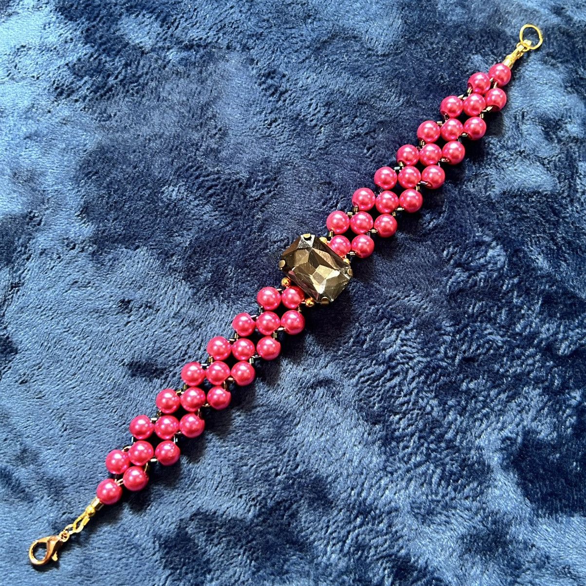 Handmade Handcrafted fuchsia pink Czech glass pearl rainbow bracelet Size ONE SIZE - 6 Thumbnail