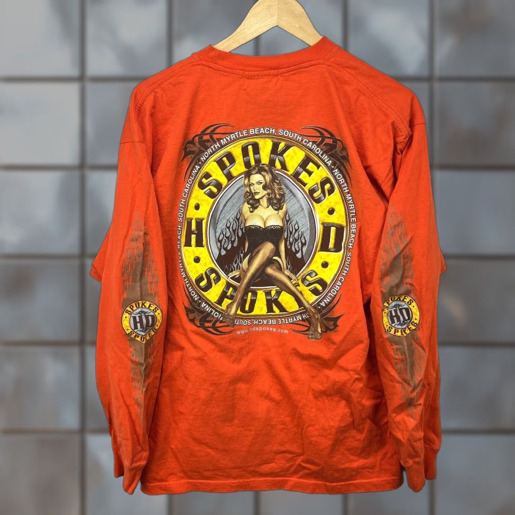 Harley Davidson VINTAGE Harley-Davidson Long Sleeve T-Shirt XL Biker Hot Girl Boobs Flames Orange Men Mens Shirts Size US XL / EU 56 / 4 - 1 Thumbnail