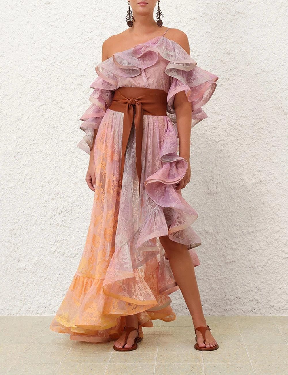 Zimmermann oc11z0226 Dawning Lace Midi Dress In Multicolor Size L / US 10 / IT 46 - 2 Thumbnail