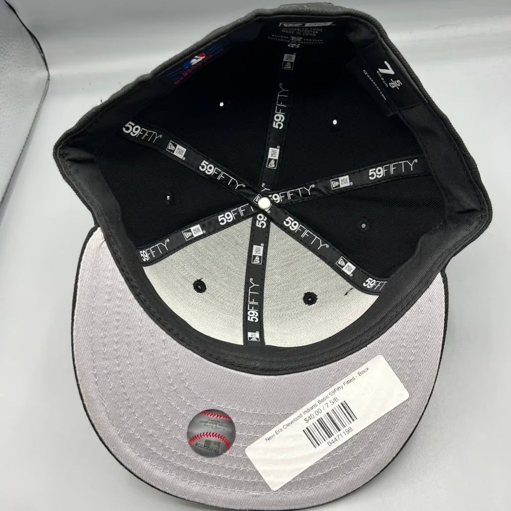 New Era Cleveland Indians Guardians Hat Men 7 5/8 Black Fitted Cap Size ONE SIZE - 4 Thumbnail