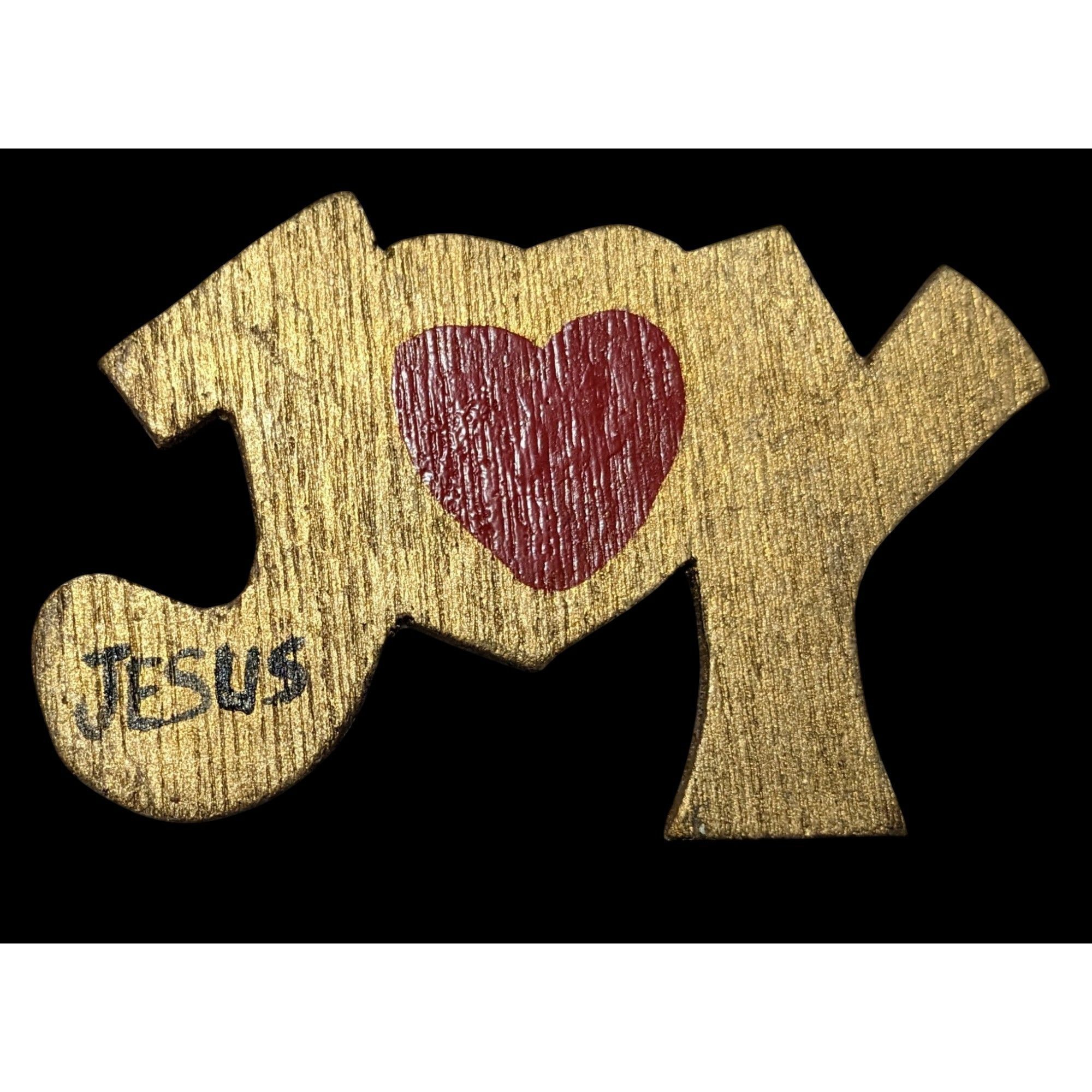 Other Vintage Handmade Gold Shimmer Wooden Joy Jesus Brooch Size ONE SIZE - 1 Thumbnail