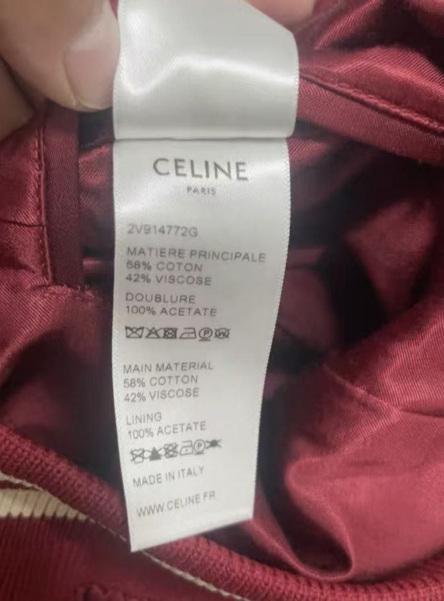 Celine Celine Burgundy Satin Varsity Bomber Jacket Size US M / EU 48-50 / 2 - 5 Thumbnail