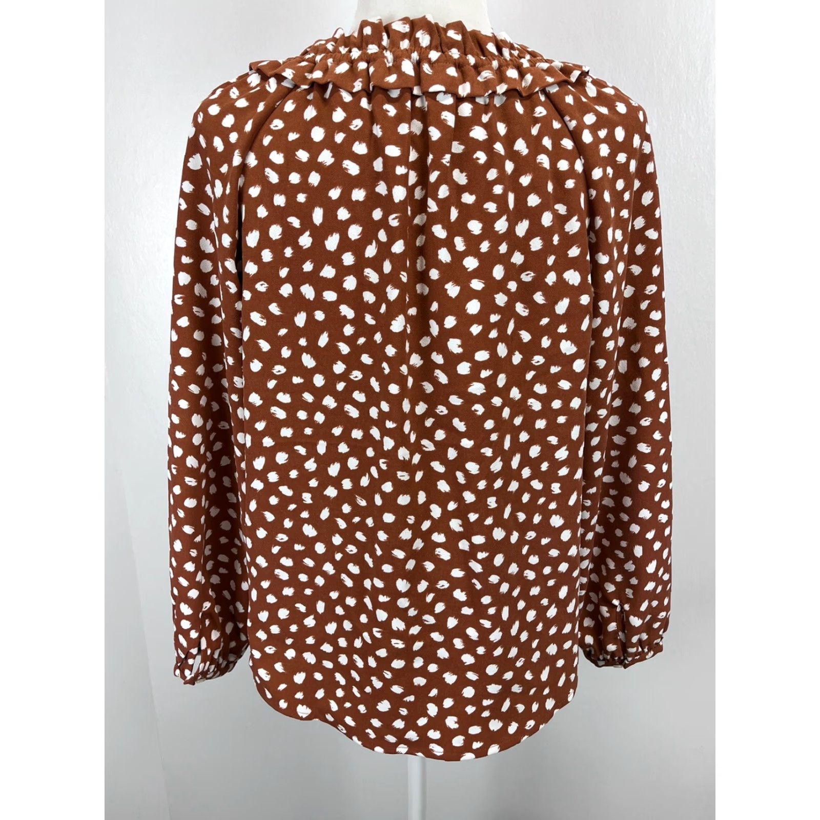 J.Crew J. Crew Drapey Ruffle Neck Blouse Shirt Sz X-Small Womens Oversized Brown White Size XS / US 0-2 / IT 36-38 - 3 Thumbnail