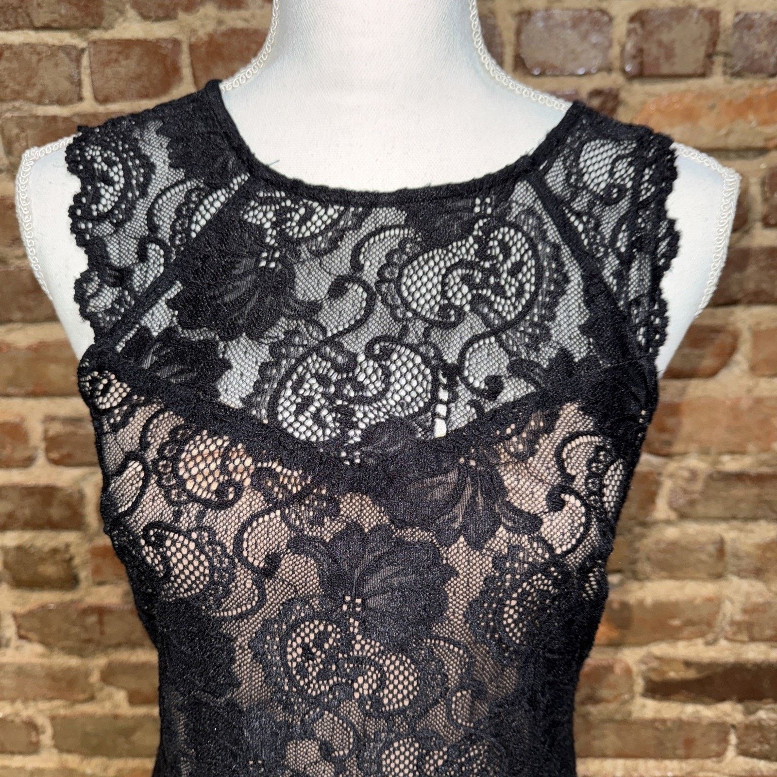 Other Black Nude Lace Ruffled Hem Dress Sz 4 Whimsy Goth Fairy LBD Size S / US 4 / IT 40 - 4 Thumbnail