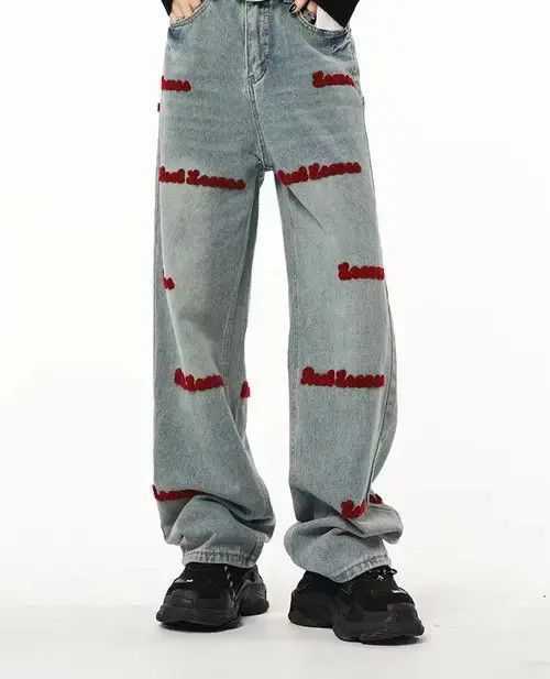 Other Streetwear Wide Leg High Waist Embroidery Pants Size US 28 / EU 44 - 2 Thumbnail
