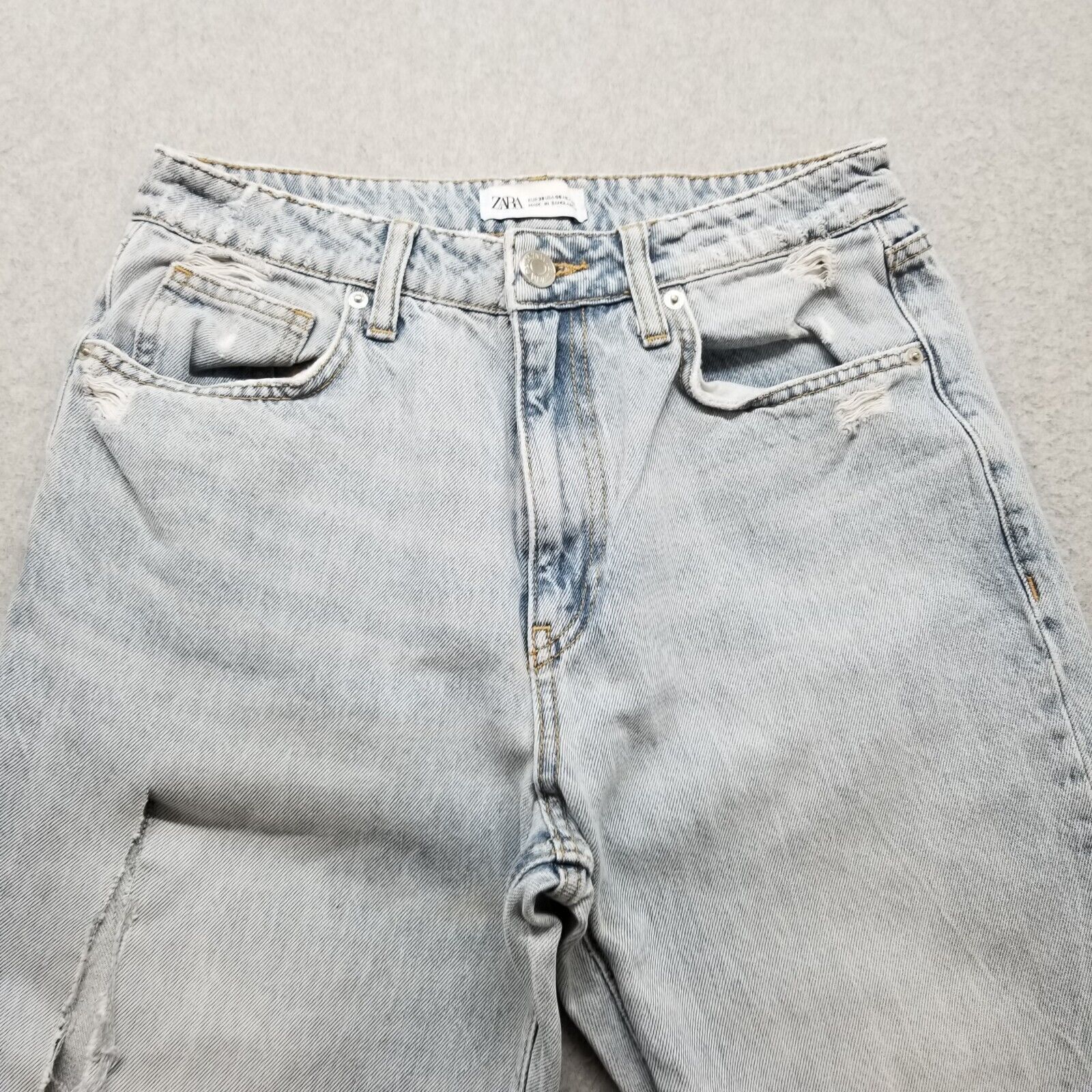 Zara Zara Jeans Womens 27x26 Blue Denim Tapered Distressed Size 27" / US 4 / IT 40 - 6 Thumbnail