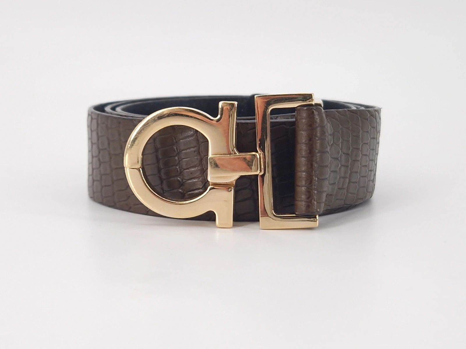 Salvatore Ferragamo Salvatore Ferragamo Green Embossed Leather Gancio Belt Size ONE SIZE - 1 Thumbnail