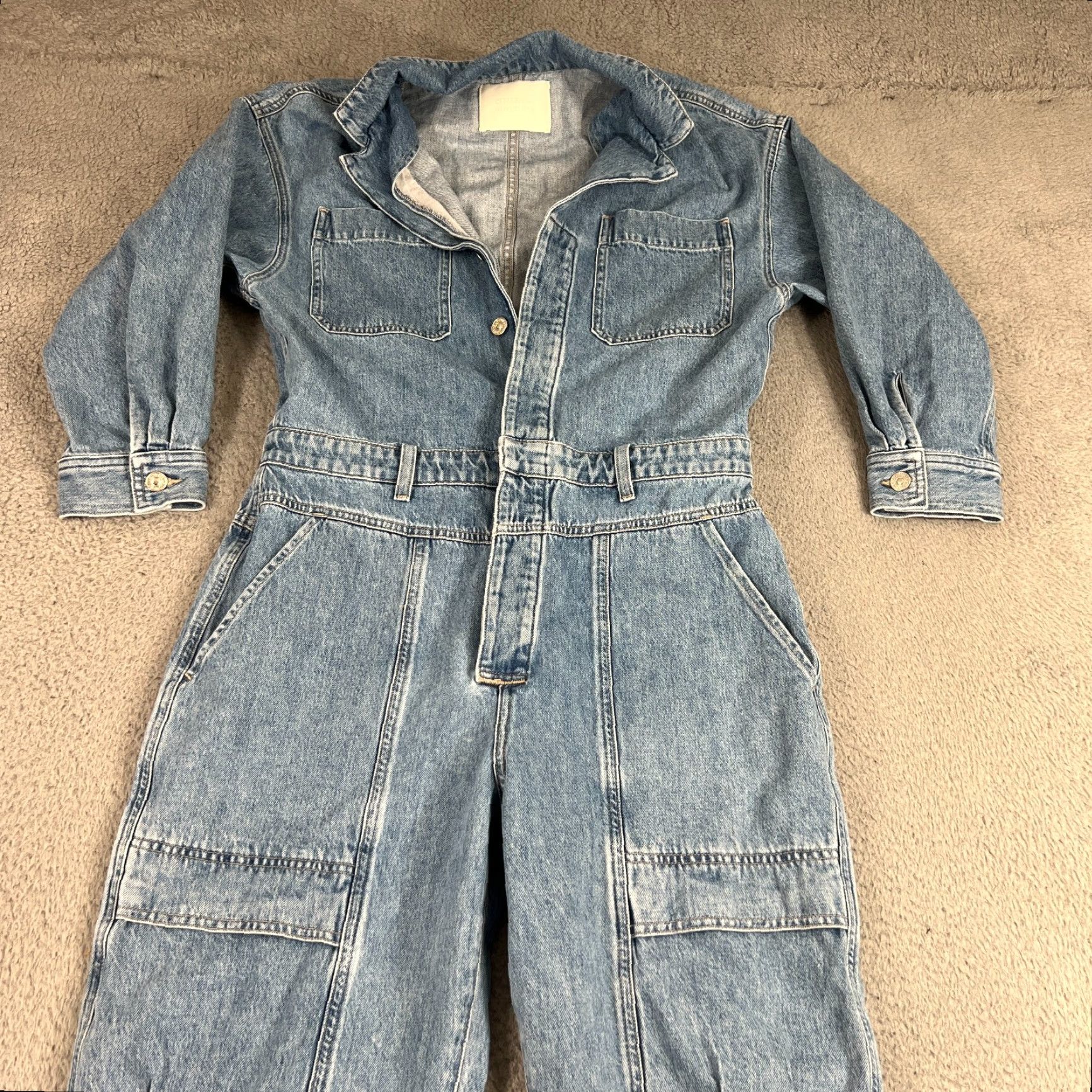 Citizens Of Humanity Citizens of Humanity Jumpsuit One-Piece Denim L Light washed Blue Cotton 100% Relaxed Tapered Pockets Long Sleeve Button Cuffed Elastic Waist Size 36" / US 14 / IT 50 - 2 Thumbnail