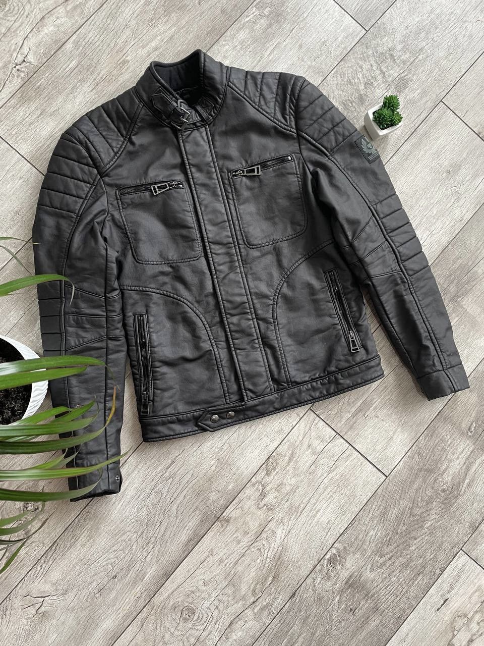 image of Belstaff Motorcycle Leather Jacket in Black, Men's (Size Small)
