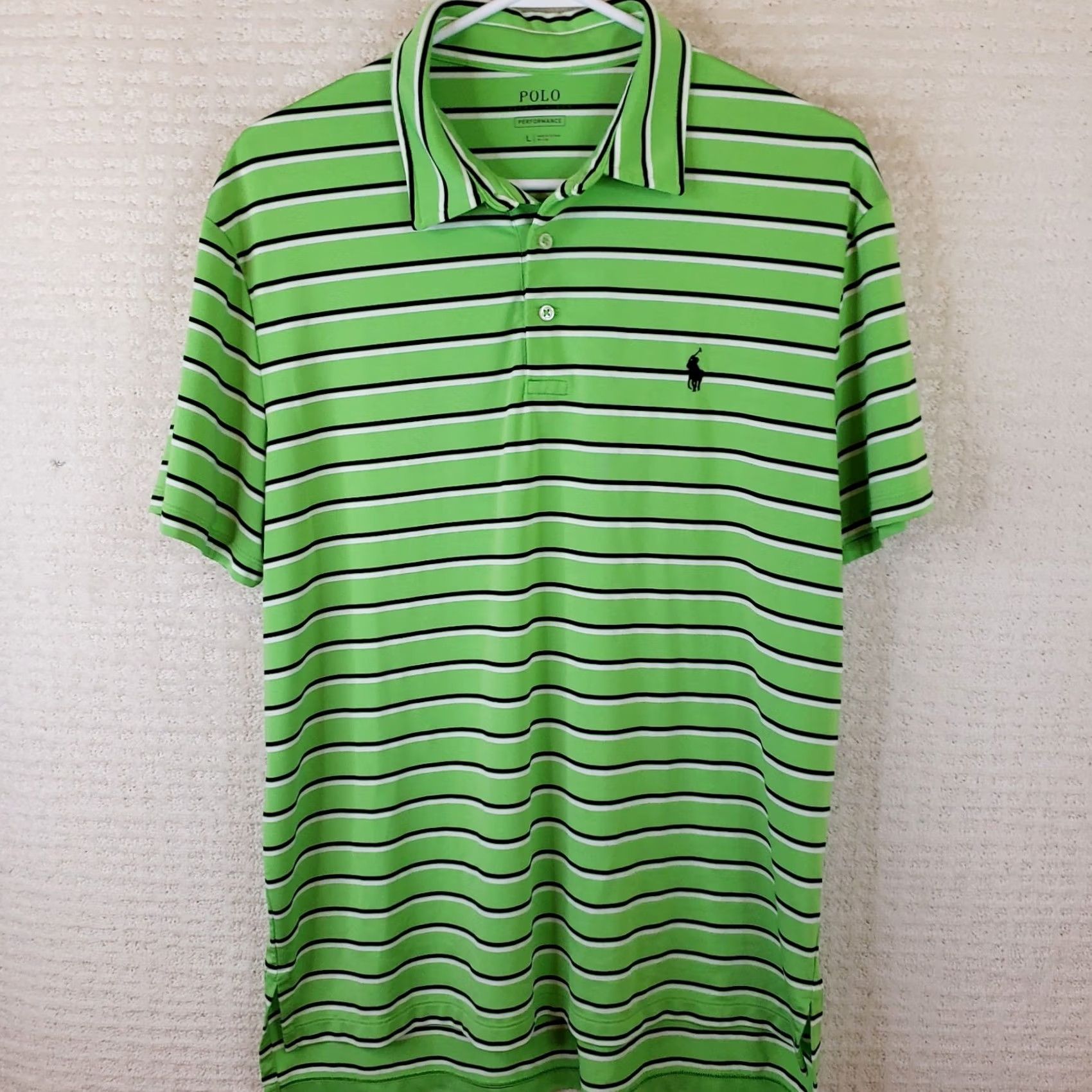 Polo Ralph Lauren Polo Ralph Lauren Performance Polo Men's L Bright Green Blue Striped Golf Shirt Size US L / EU 52-54 / 3 - 2 Thumbnail