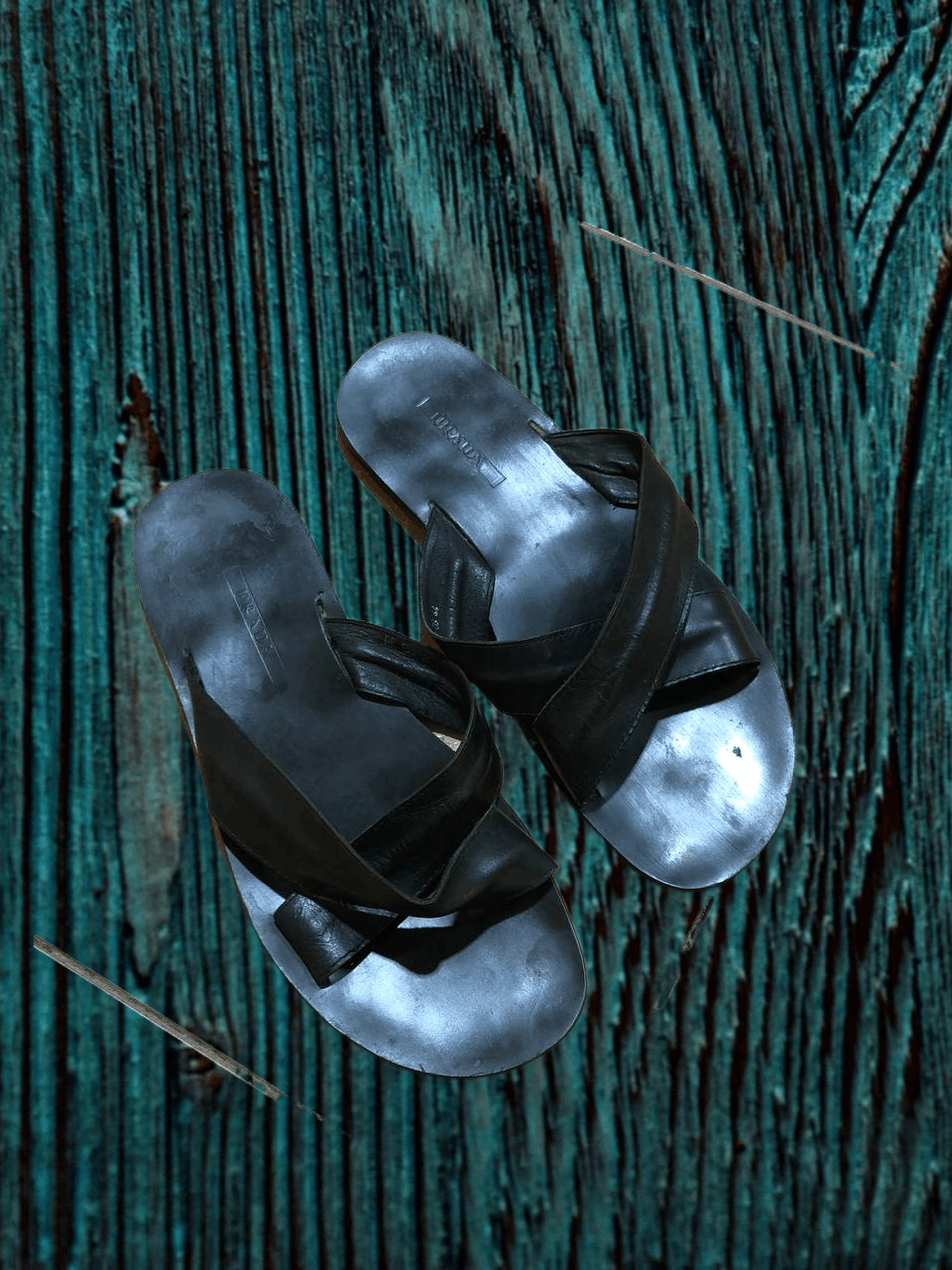Prada PRADA Logo Plaque Brushed Leather Slides Size US 11 / EU 44 - 1 Thumbnail