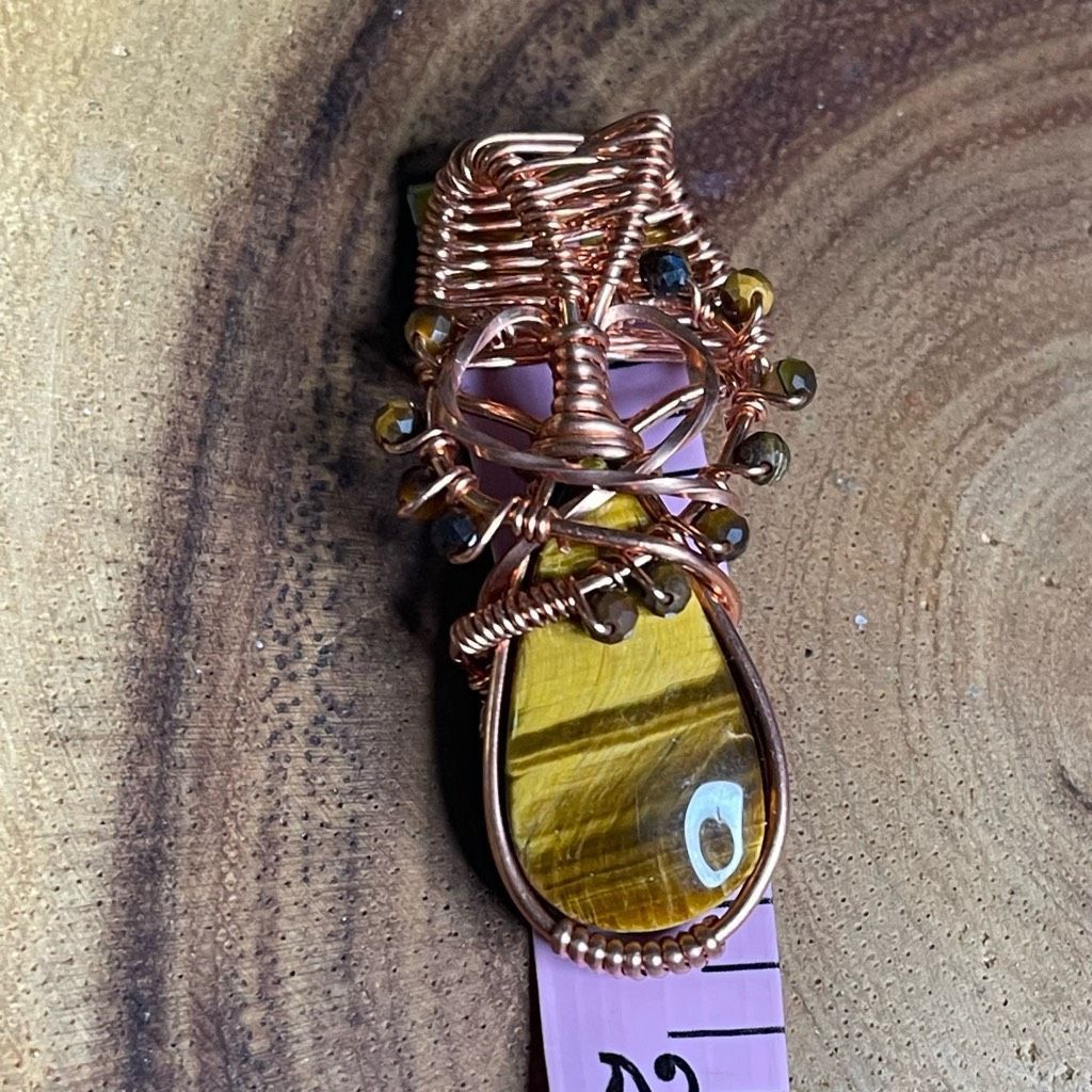 Handmade Wire wrapped tiger eye pendant handmade artisan faceted tigereye copper Size ONE SIZE - 2 Thumbnail