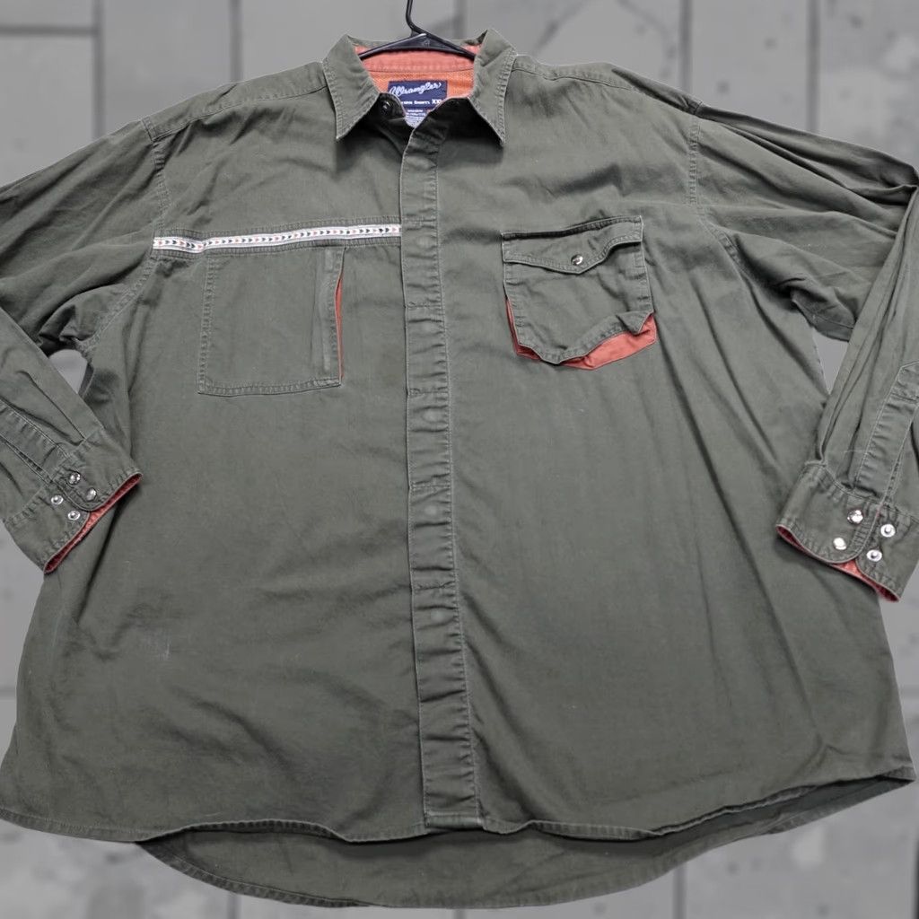 Wrangler VINTAGE not Wrangler Shirt 2XL Green Solid Snap Front Hidden Placket Western Mens Size US XXL / EU 58 / 5 - 1 Thumbnail