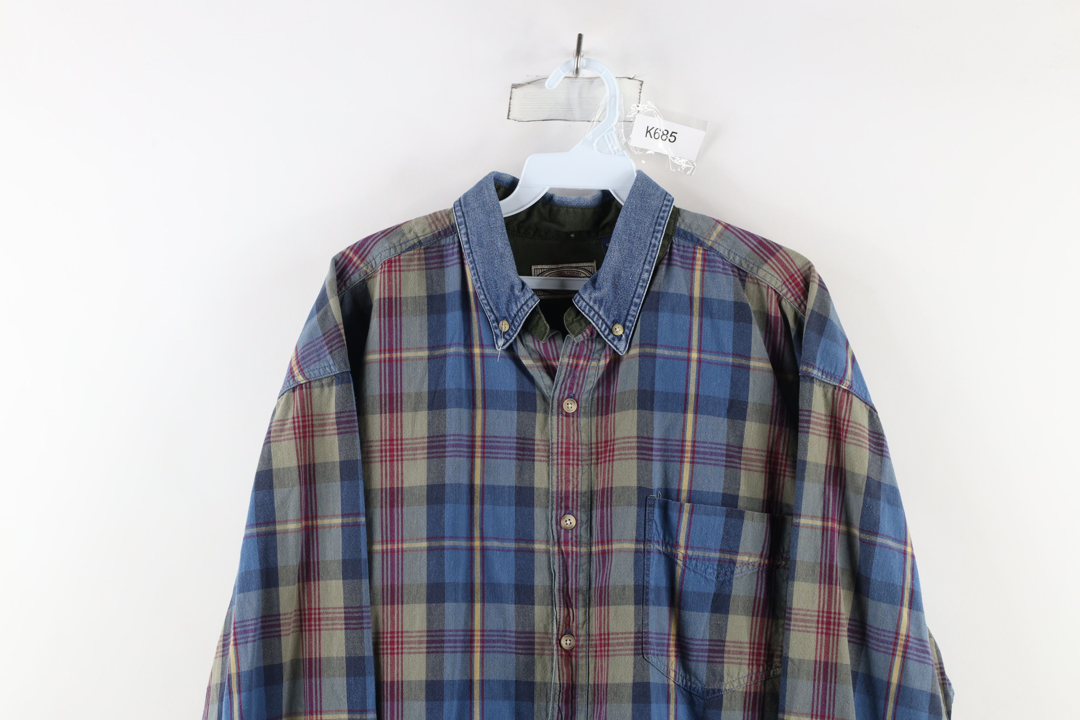 Vintage Vintage 90s Streetwear Denim Collar Button Down Shirt Plaid Size US L / EU 52-54 / 3 - 2 Thumbnail