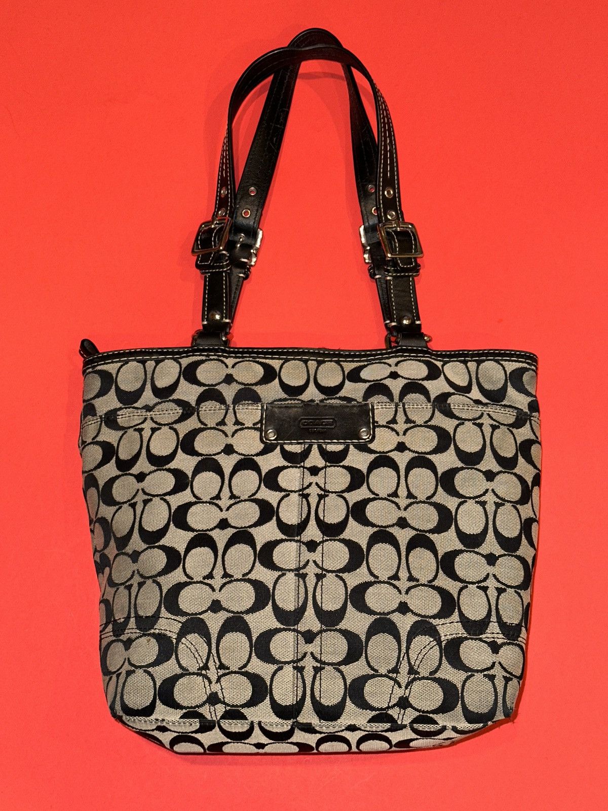 Coach COACH F15664 Hampton Black Grey Signature Jacquard Tote Size ONE SIZE - 1 Thumbnail