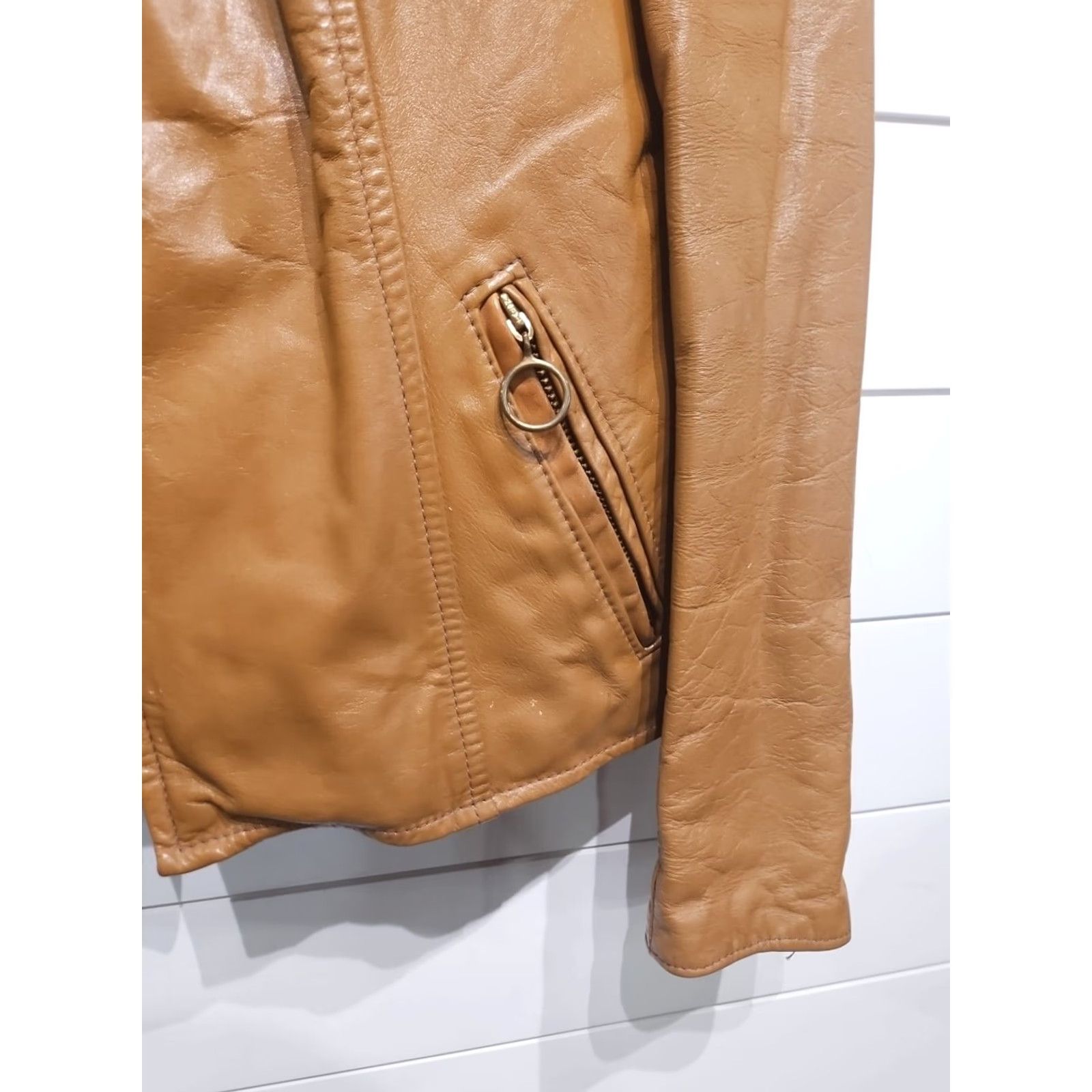 Brooks Vtg Brooks Leather Motorcycle Coat Mens 38 Brown Leather Jacket Full Zip Vintage Style Cafe Racer Body: Mens Size 38 Brown Leather Motorcycle Jacket Size US XXS / EU 40 - 5 Thumbnail