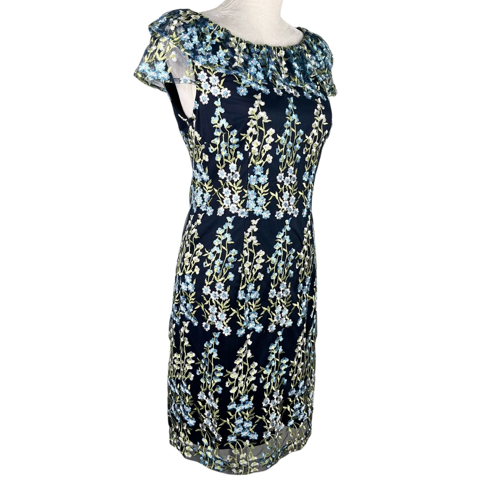Karl Lagerfeld Karl Lagerfeld Paris Floral Midi Dress Navy Blue 6 Size M / US 6-8 / IT 42-44 - 14 Thumbnail