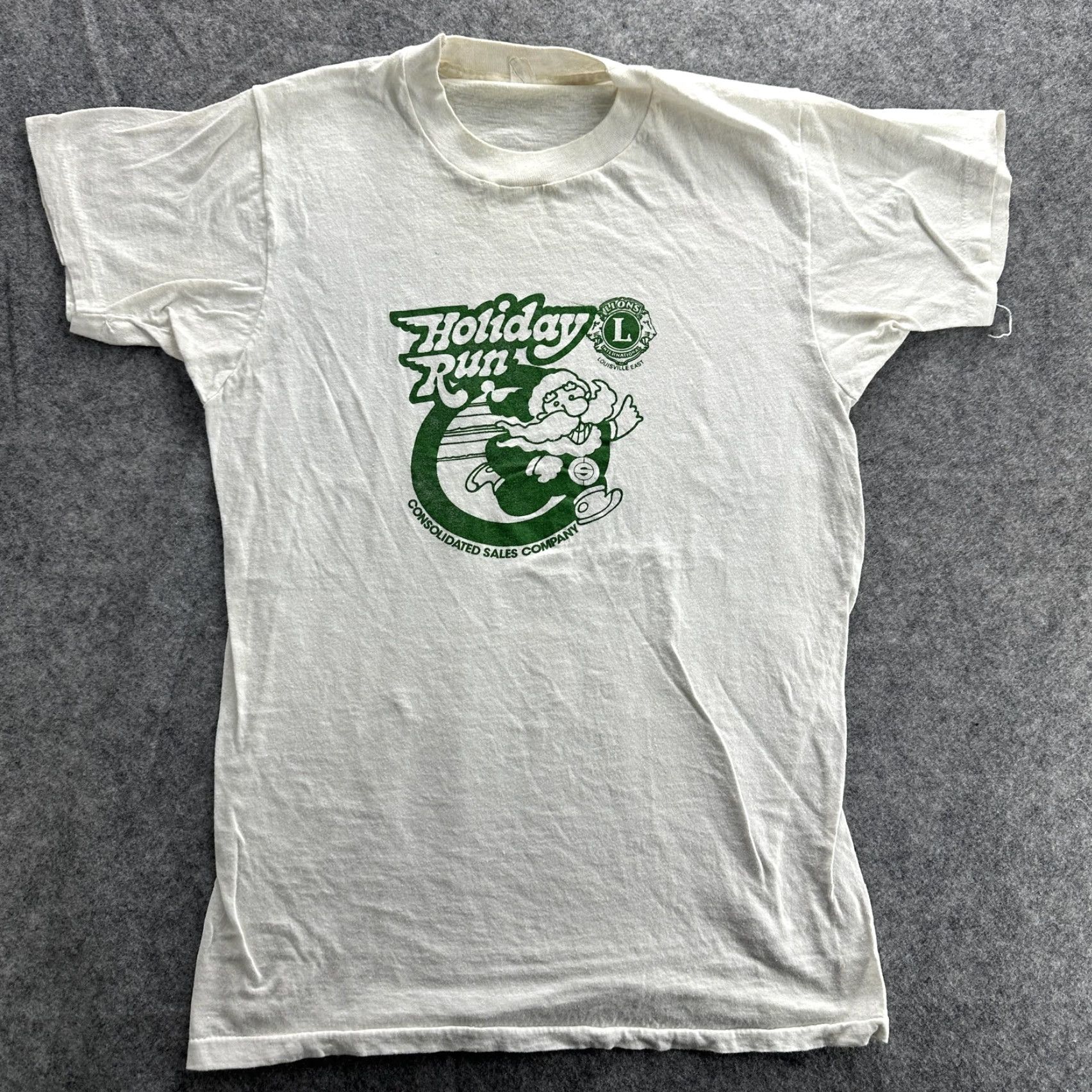 Vintage VINTAGE Screen Stars Holiday Run T-Shirt Mens Small White Santa 80s Graphic Print Size US S / EU 44-46 / 1 - 2 Thumbnail