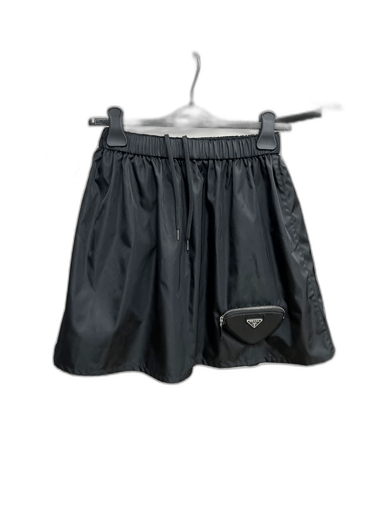 Prada Prada Black Nylon Triangle Logo Skirt -2505 Size US 38 / EU 54 - 1 Thumbnail