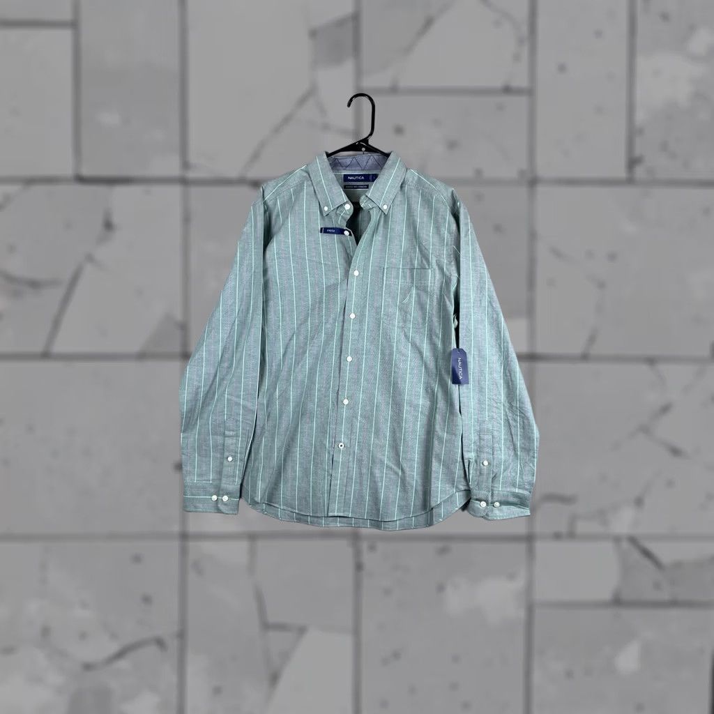 Nautica Nautica Shirt Mens Large Green Stripe Long Sleeve Button Front Stretch Casual Size US L / EU 52-54 / 3 - 1 Thumbnail