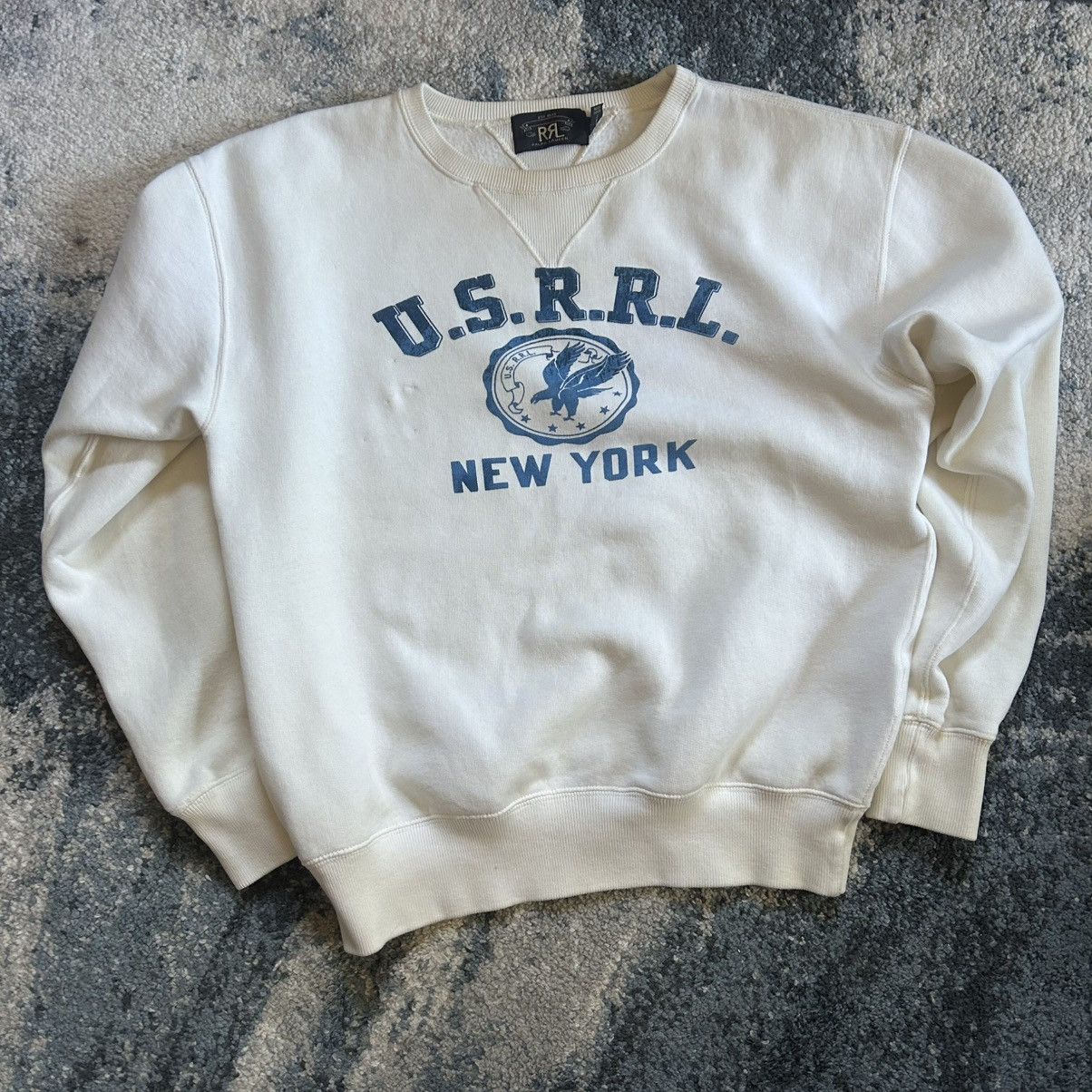 RRL Ralph Lauren 2018 CREAM U.S.R.R.L. MOUNTED COLLAR FOOTBALL CREWNECK BLUE Size US M / EU 48-50 / 2 - 1 Thumbnail