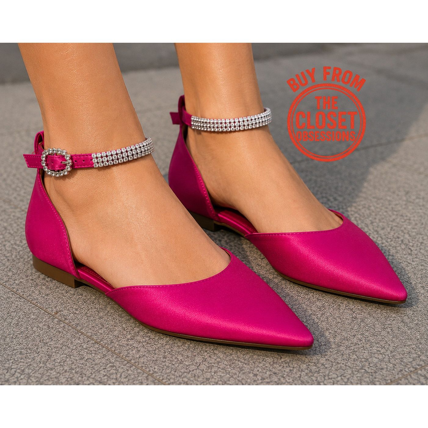 Mango MANGO Satin Rhinestone Pointed Toe Flats Barbiecore Shoes Size US 9 / IT 39 - 2 Thumbnail