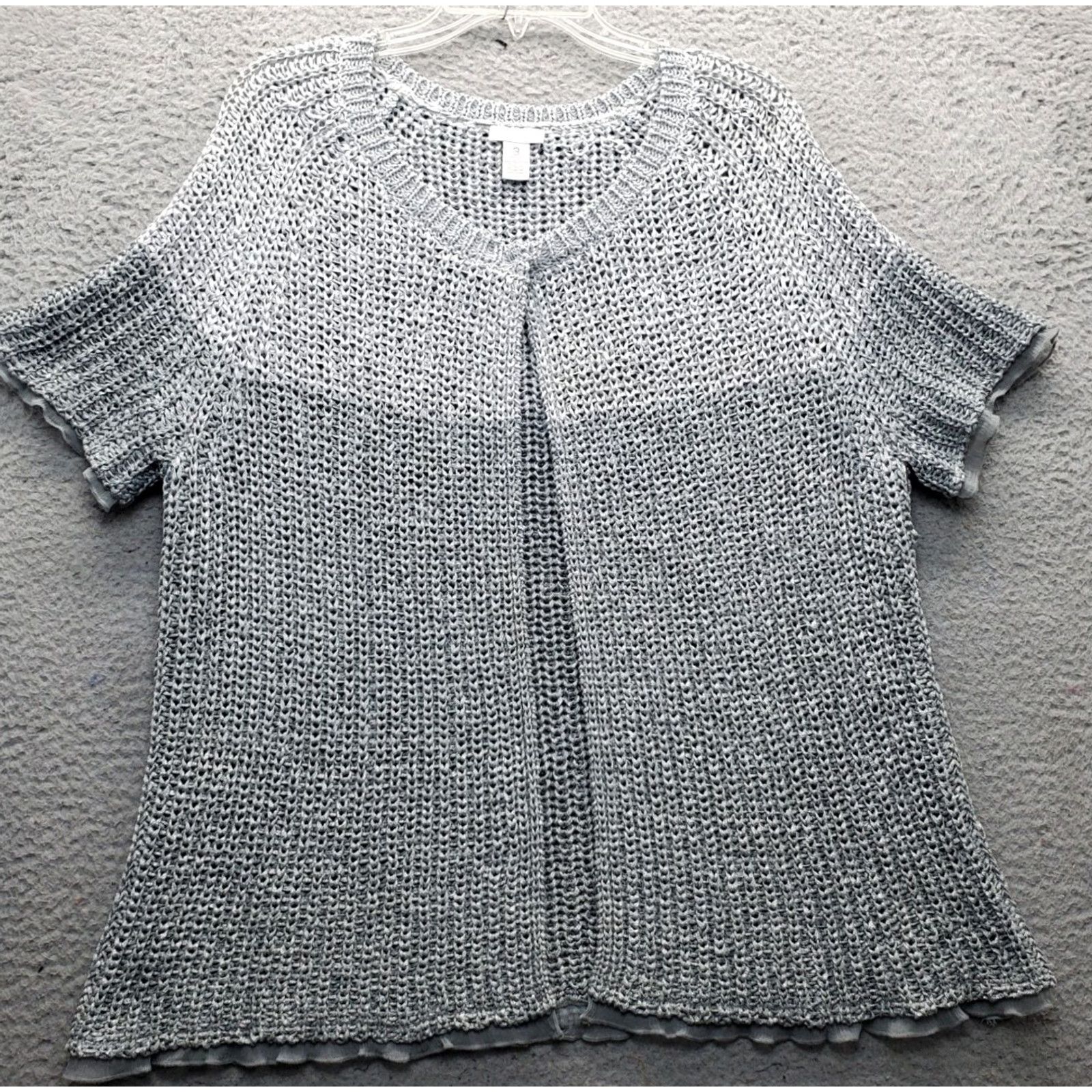 Vintage Chico's Cardigan Womens Size: Womens Size 3 Gray Knit Short Sleeve Open-Crochet Snap Front Cardigan Womens Mens Size XS / US 0-2 / IT 36-38 - 2 Thumbnail