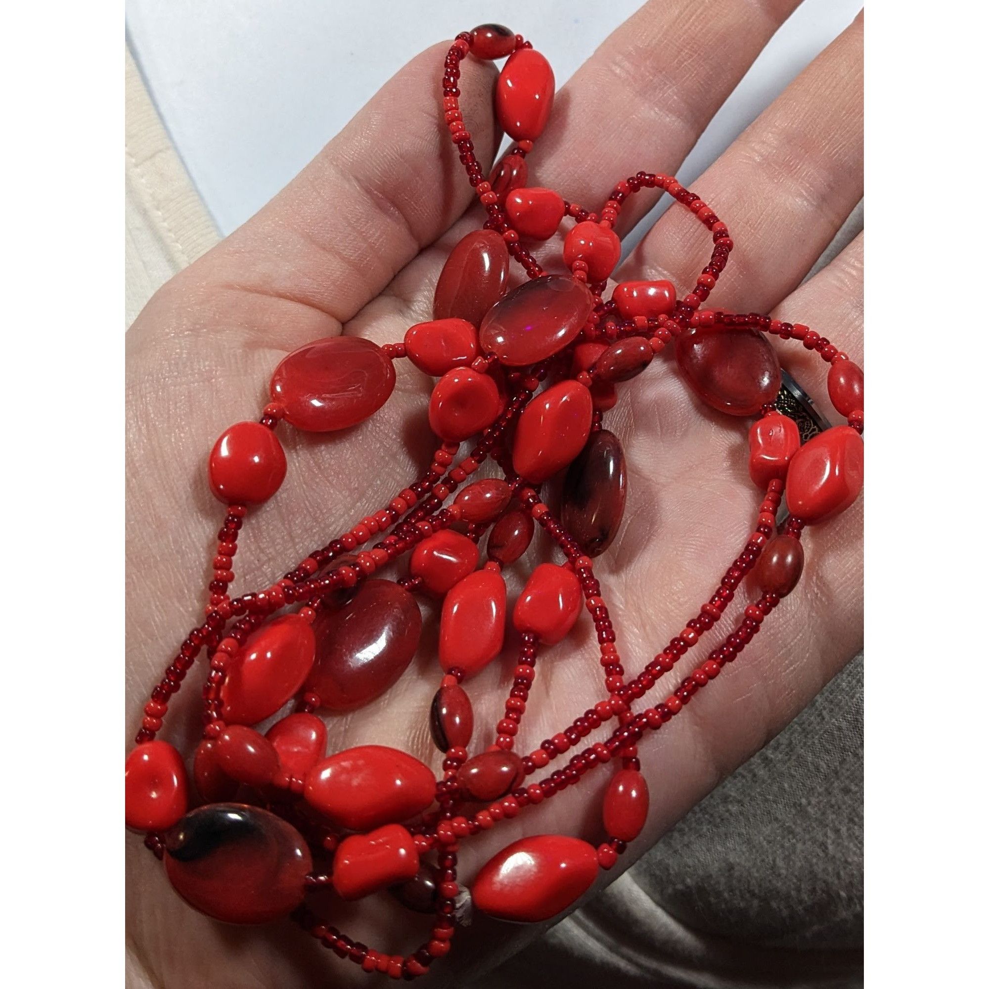 Other Bold Red Glass And Acrylic Beaded Opera Necklace Size ONE SIZE - 6 Thumbnail