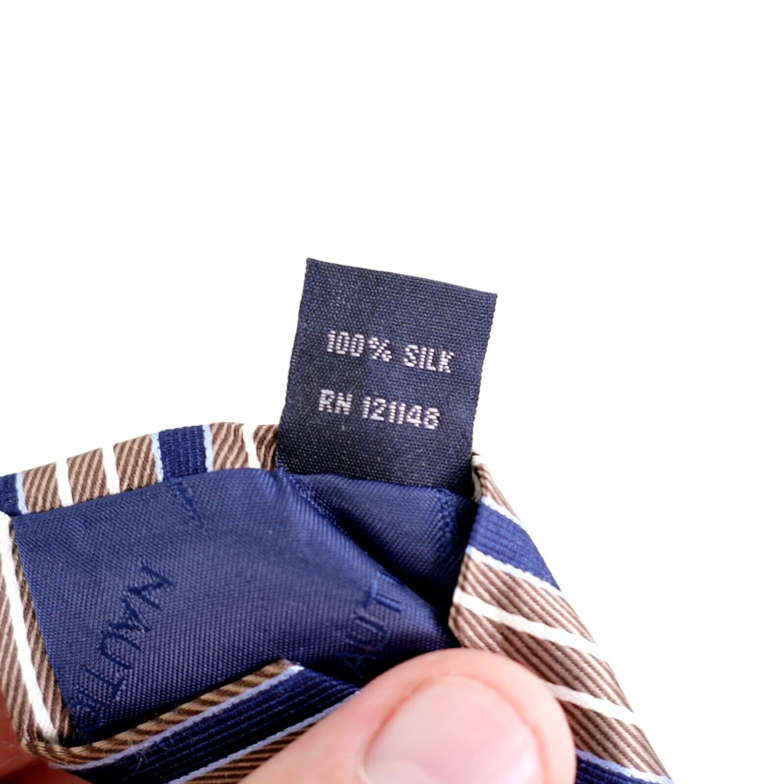Nautica Nautica Brown Blue Striped Woven Silk Tie Size ONE SIZE - 5 Thumbnail