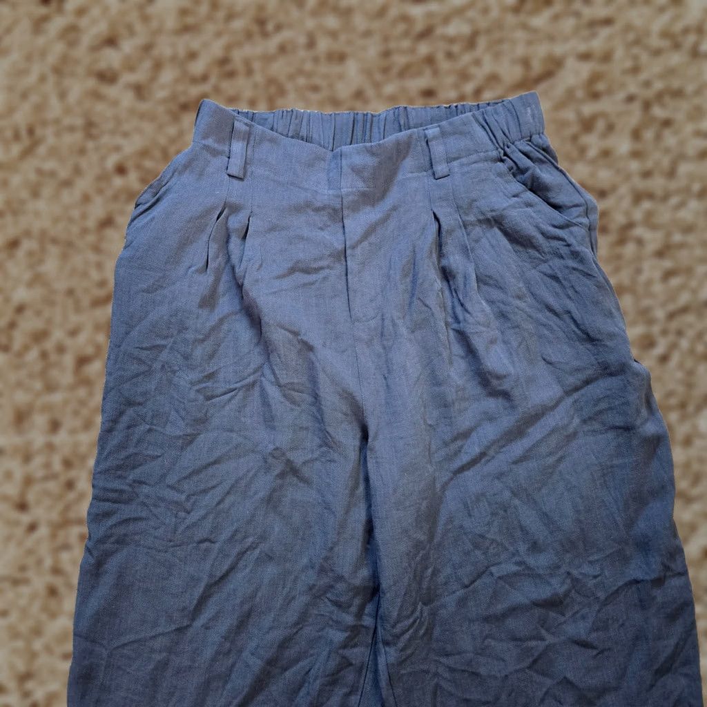 Vintage Halara Pants Womens Petite Large Blue Pleated Wide-Leg Stretch Casual Dress Pants Size 36" / US 14 / IT 50 - 1 Thumbnail