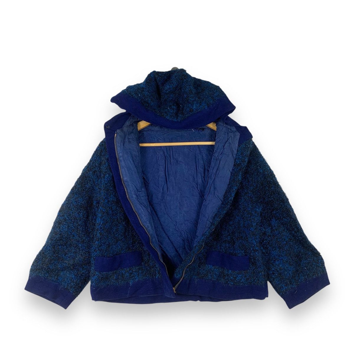 Vintage Vintage BLUE BOUCLE Hooded Jacket Textured Wool Blend Size M / US 6-8 / IT 42-44 - 3 Thumbnail