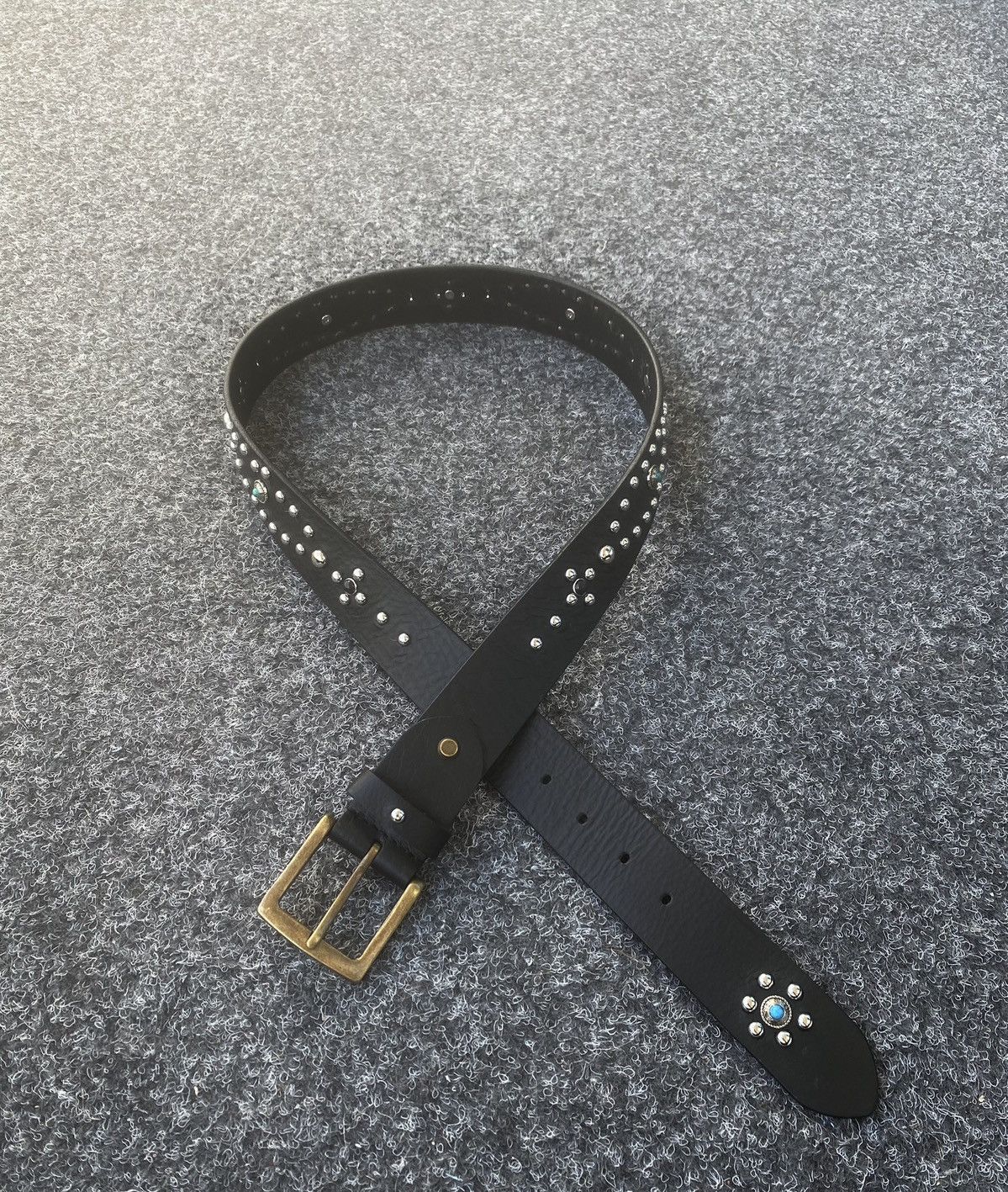 Handmade Western Studded Buffalo Leather Belt Size ONE SIZE - 4 Thumbnail