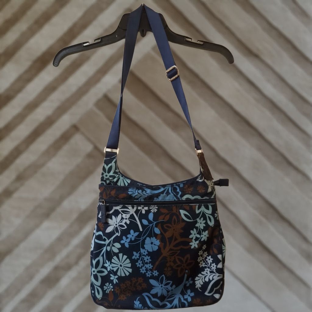 Vera Bradley Vera Bradley Crossbody Bag Blue Flower Print Women's Medium Cotton Strap Adjustable Pockets Floral" Size ONE SIZE - 1 Thumbnail