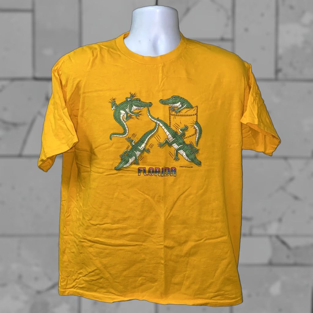 Fruit Of The Loom Men's Fruit of the Loom T-Shirt XL Yellow Florida Crocodile Short Sleeve Cotton Regular Fit Size US XL / EU 56 / 4 - 1 Thumbnail