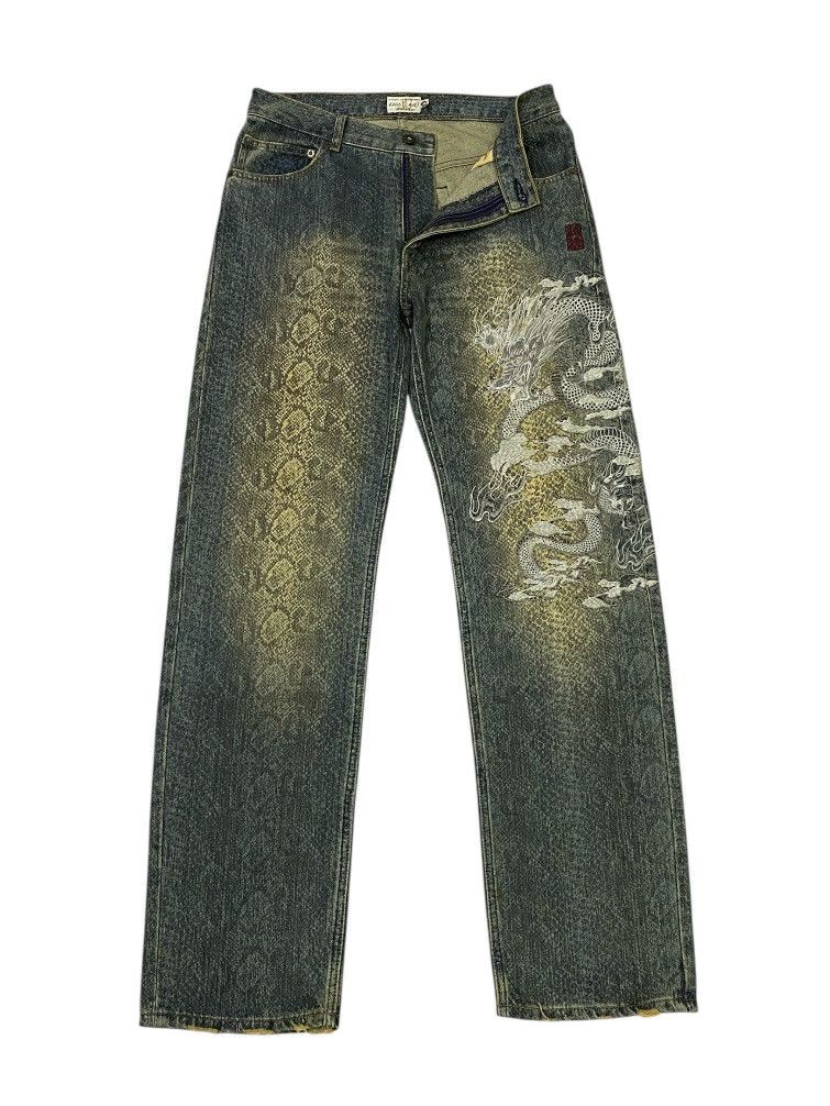 Karakuri Tamashii Karakuri Tamashi Dragon Embroidery Snake Skin Pattern Denim Size US 30 / EU 46 - 2 Thumbnail