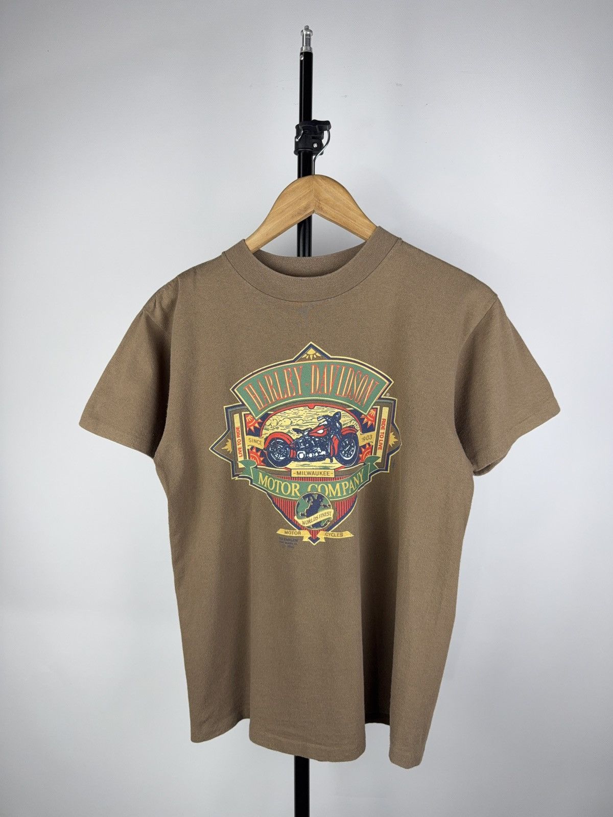 Harley Davidson × Vintage 1990 3D Emblem Harley-Davidson Motorcycle Graphic Tee Shirt Size US M / EU 48-50 / 2 - 1 Thumbnail