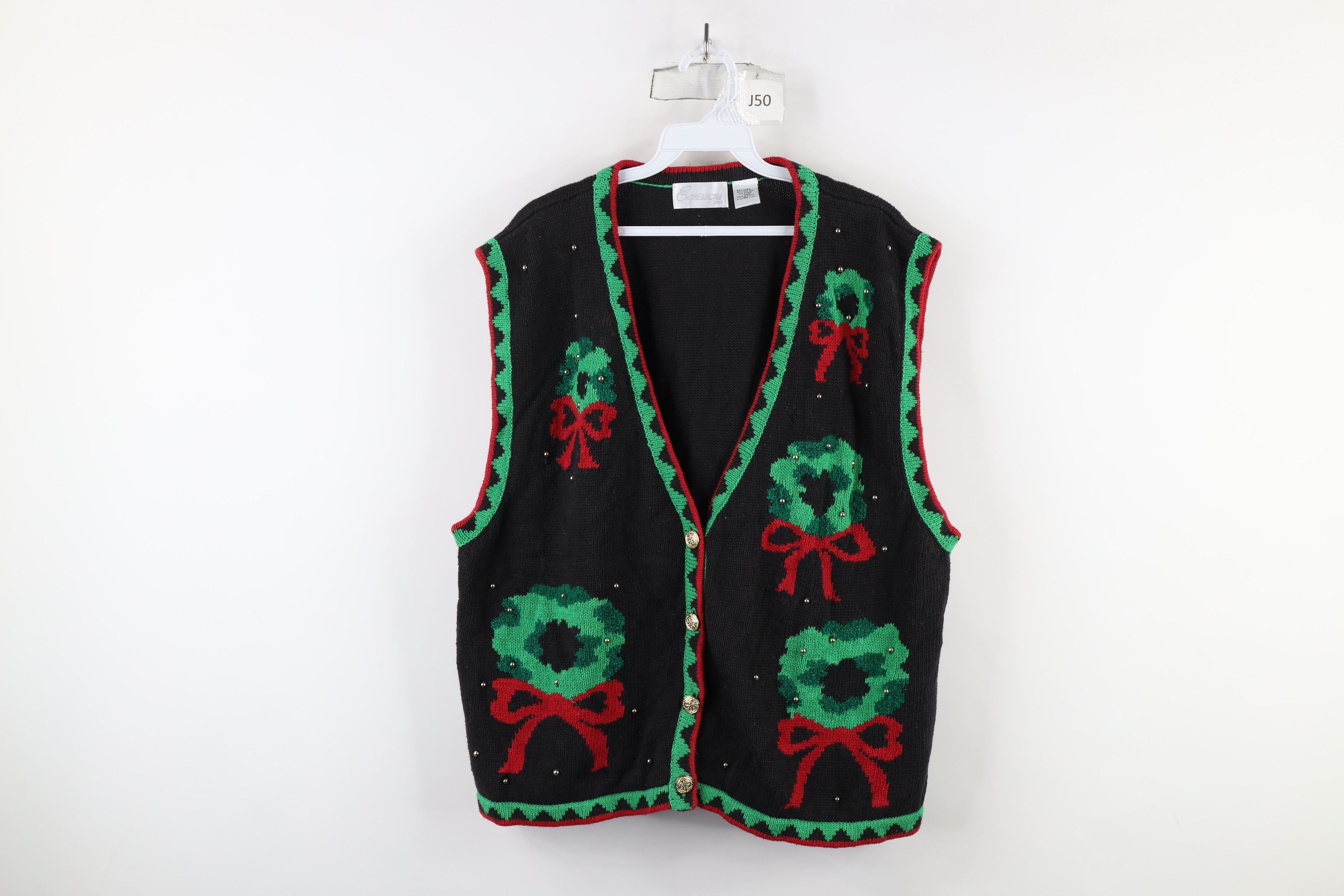 Vintage Vintage 90s Streetwear Wreath Beaded Cardigan Sweater Vest Size XXL / US 16-18 / IT 52-54 - 1 Thumbnail