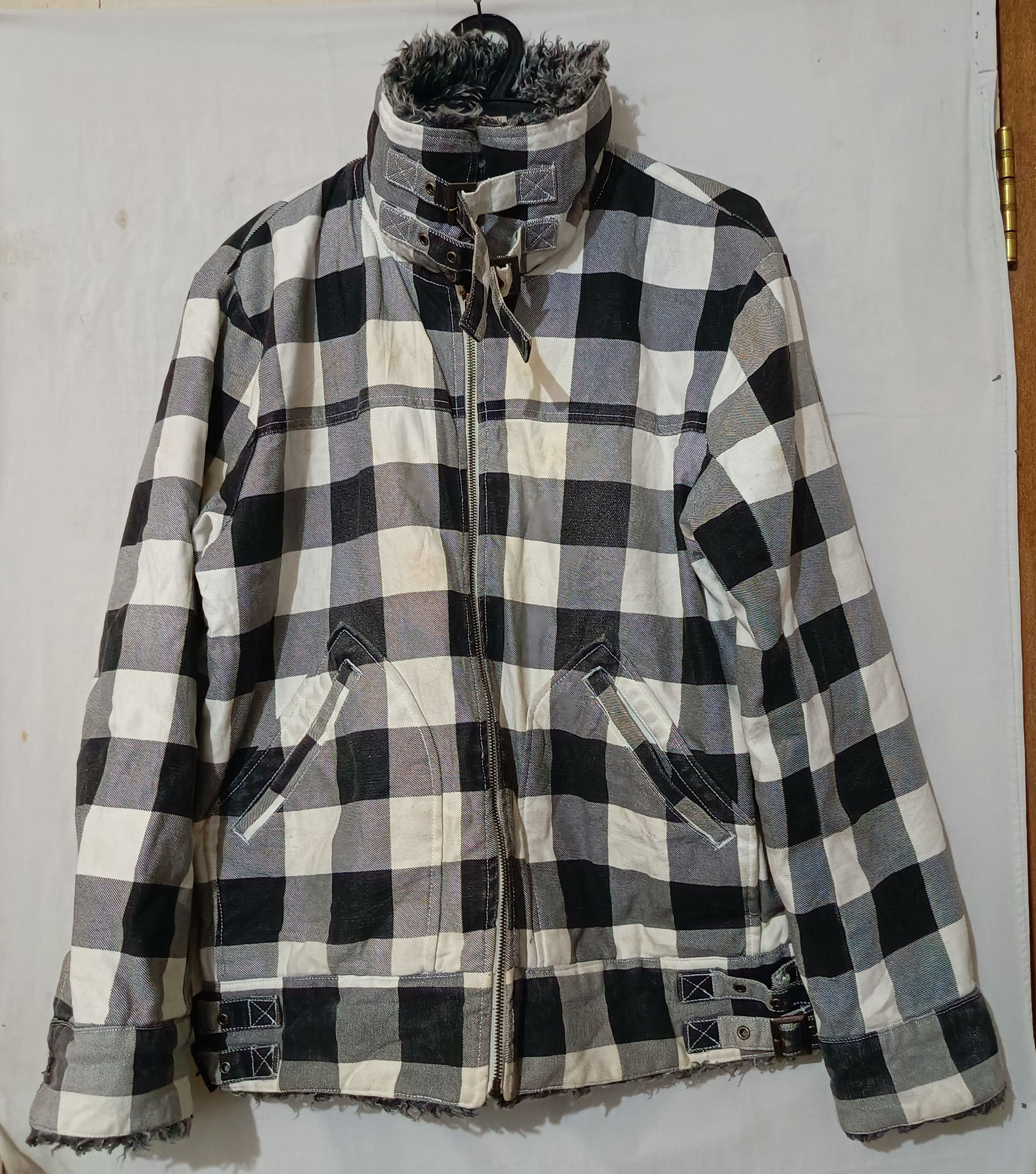 14th Addiction × Woolrich Woolen Mills Vintage Faux Fur Collar Checkered Detroit Jacket Size US L / EU 52-54 / 3 - 3 Thumbnail