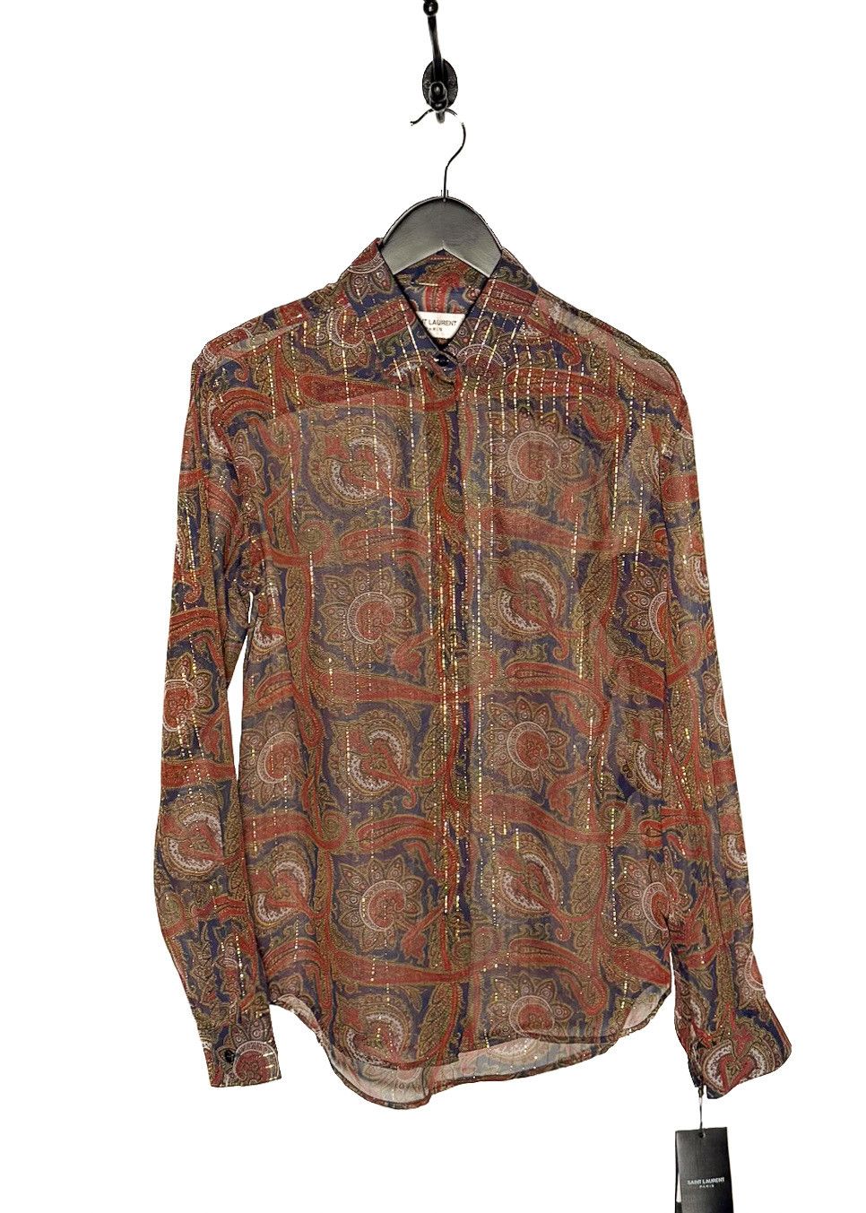 Yves Saint Laurent Saint Laurent FW18 Paisley Metallic Silk Sheer Blouse Size XS / US 0-2 / IT 36-38 - 1 Thumbnail
